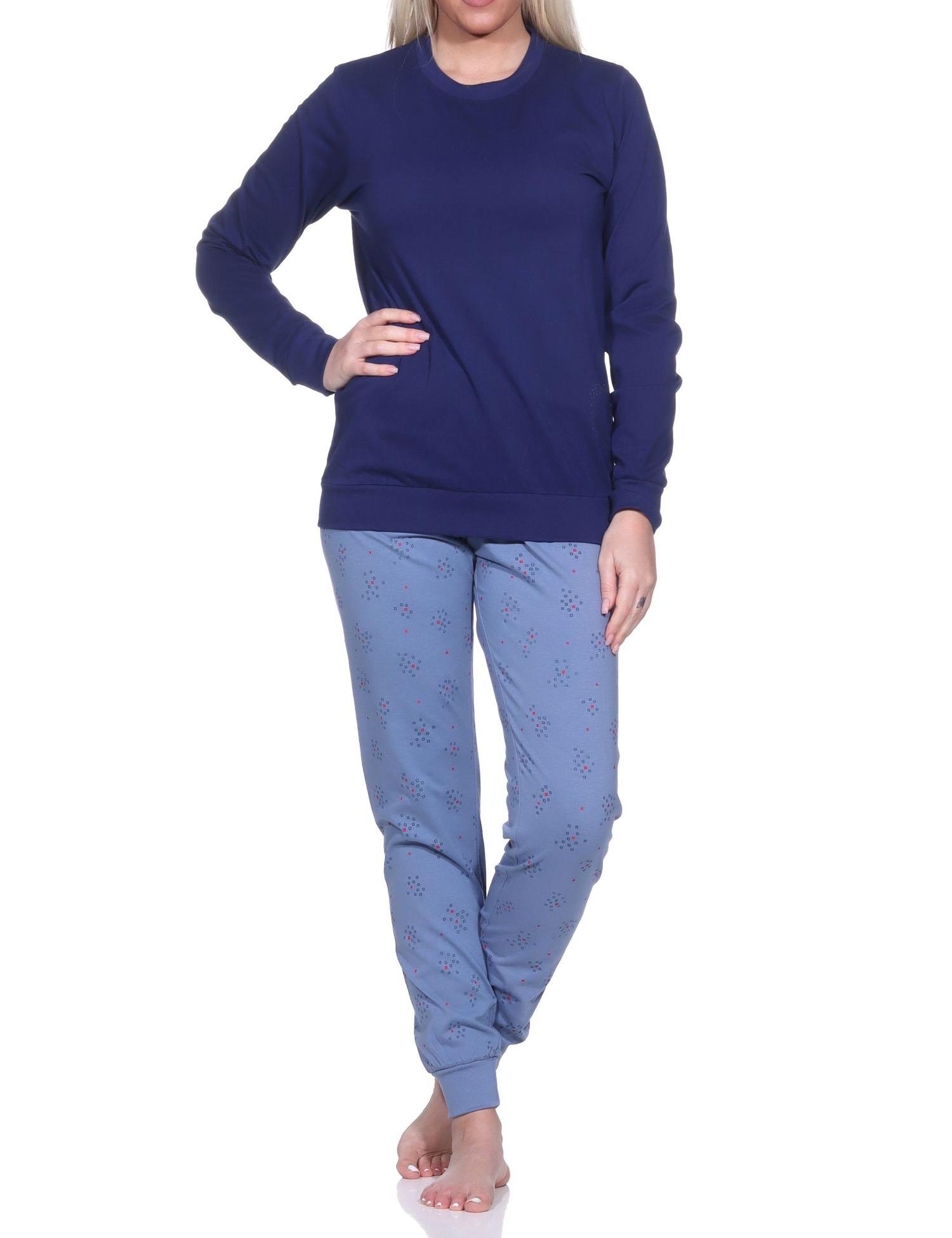 Normann Damen langarm Schlafanzug mit Bündchen Pyjama mit Herz Motiv