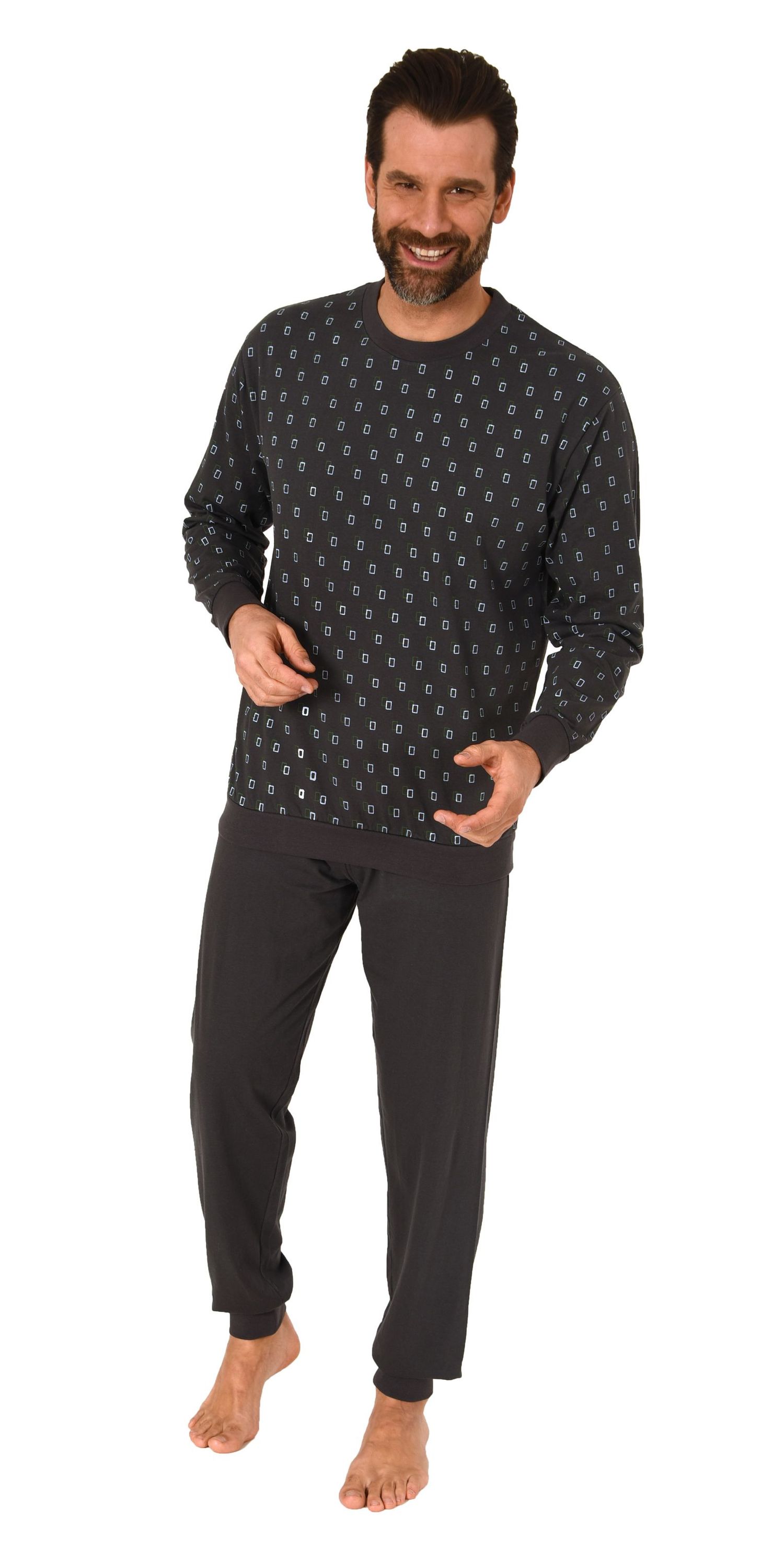 Herren langarm Schlafanzug mit Bündchen Pyjama in eleganter Minimalprint Optik Herren langarm Schlafanzug mit Bündchen Pyjama in eleganter Minimalprint Optik