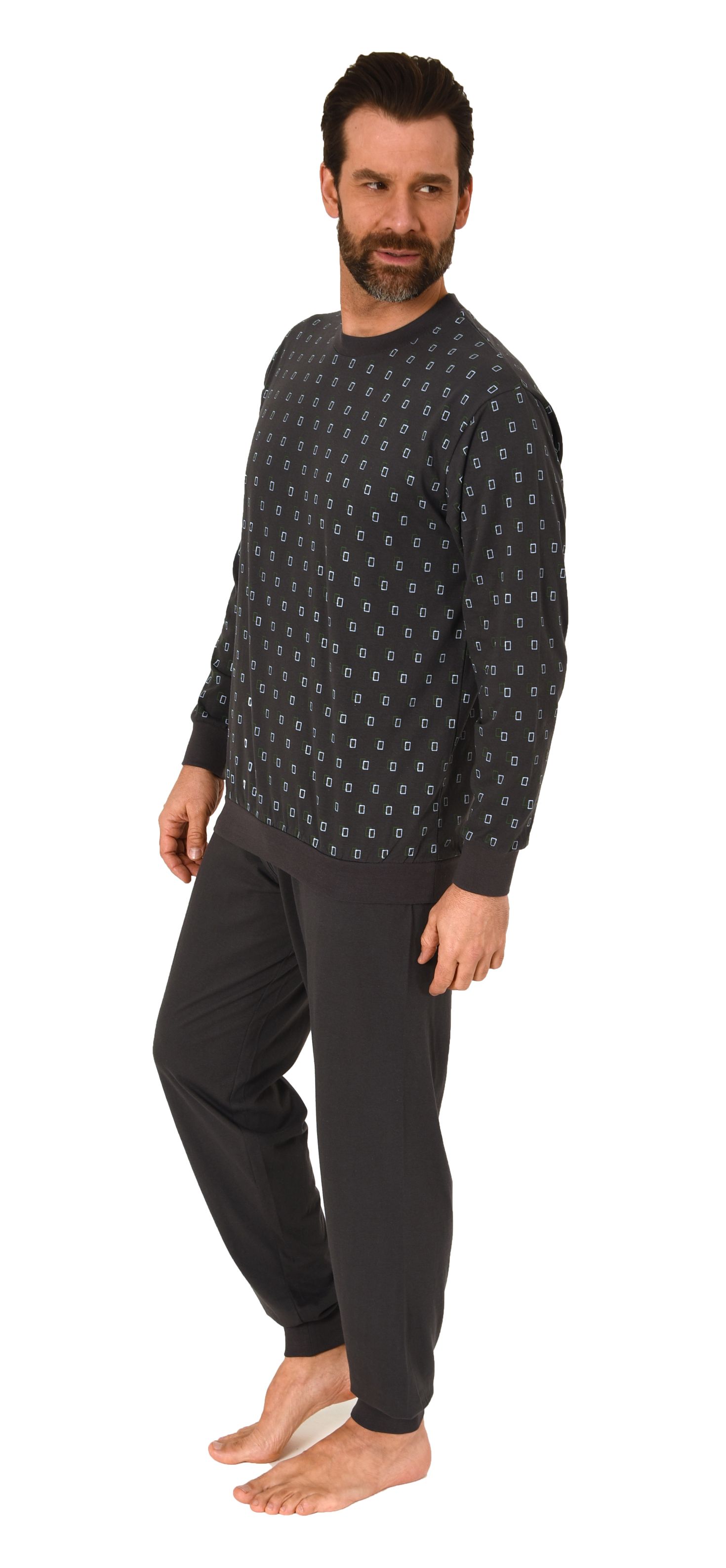 Herren langarm Schlafanzug mit Bündchen Pyjama in eleganter Minimalprint Optik Herren langarm Schlafanzug mit Bündchen Pyjama in eleganter Minimalprint Optik
