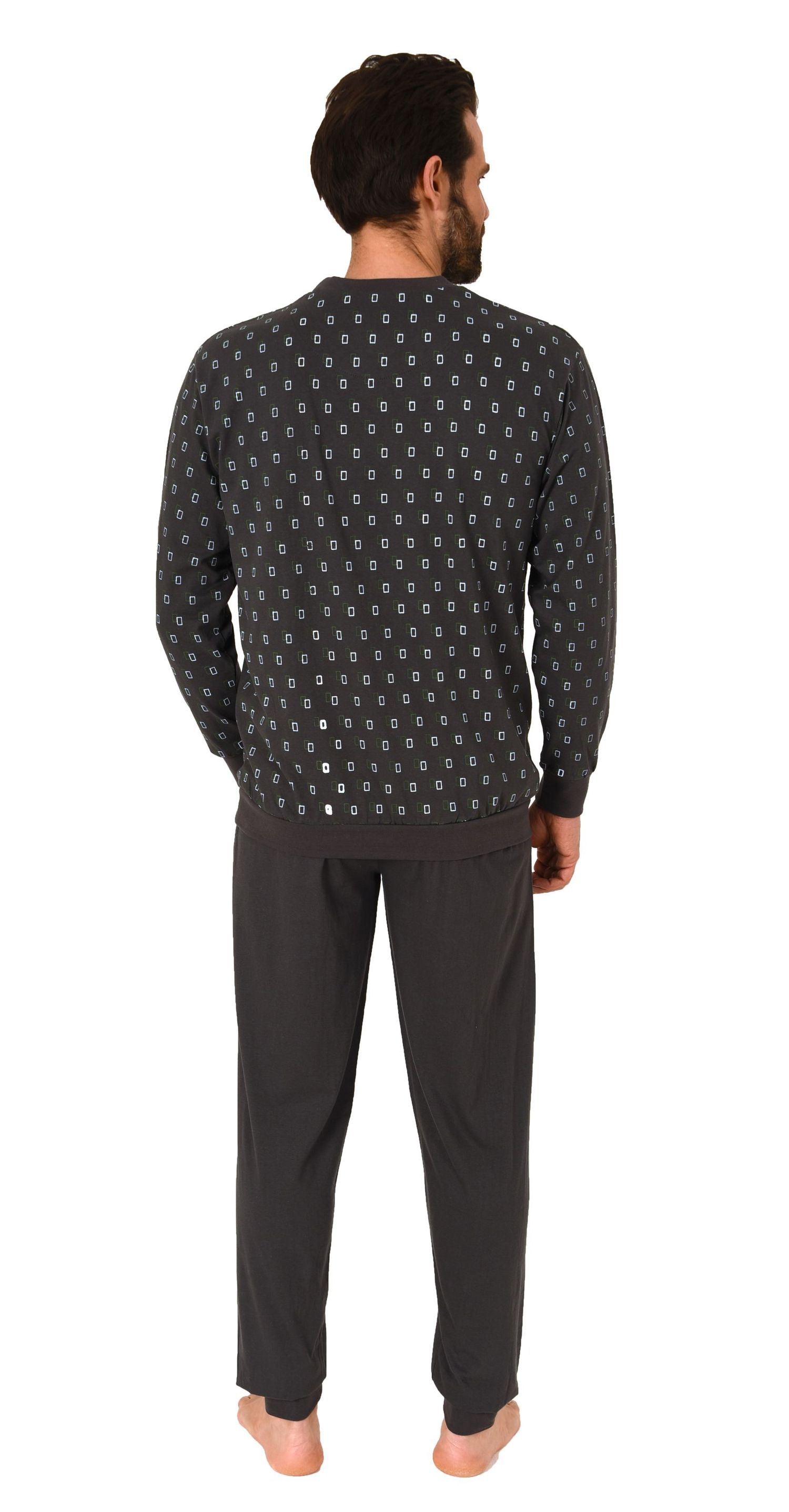 Herren langarm Schlafanzug mit Bündchen Pyjama in eleganter Minimalprint Optik Herren langarm Schlafanzug mit Bündchen Pyjama in eleganter Minimalprint Optik