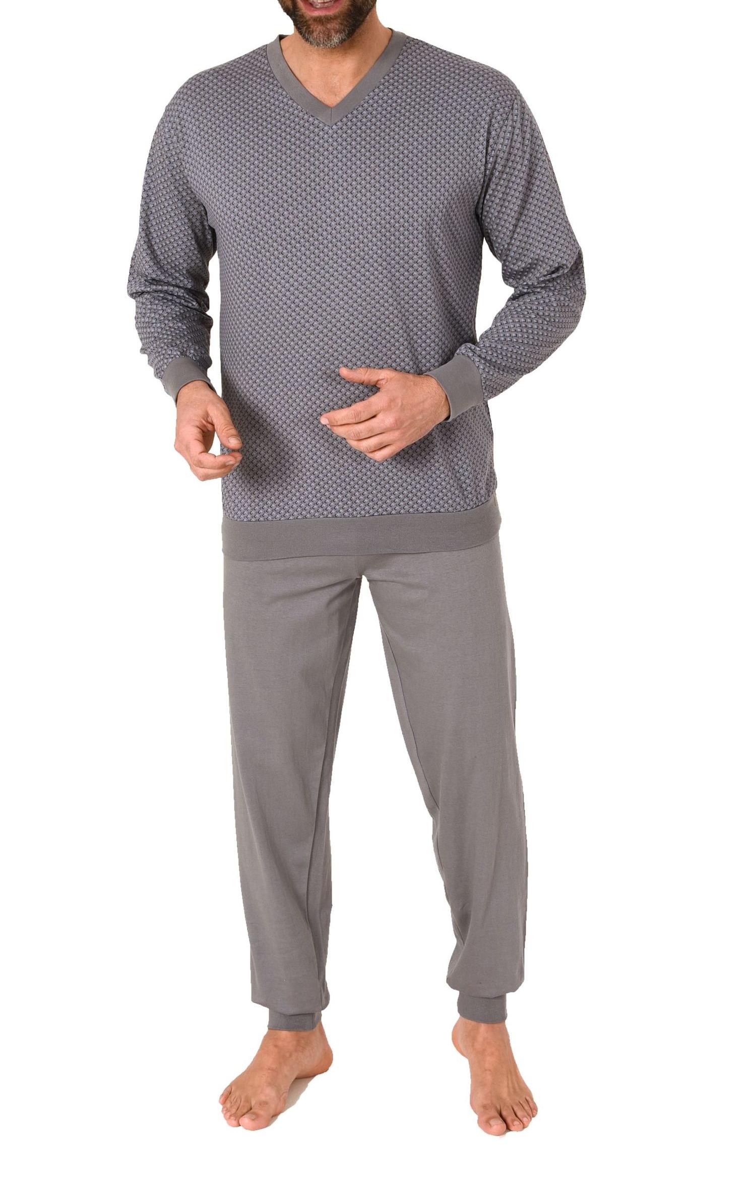 Herren langarm Schlafanzug mit Bündchen Pyjama in eleganter Minimalprint Optik