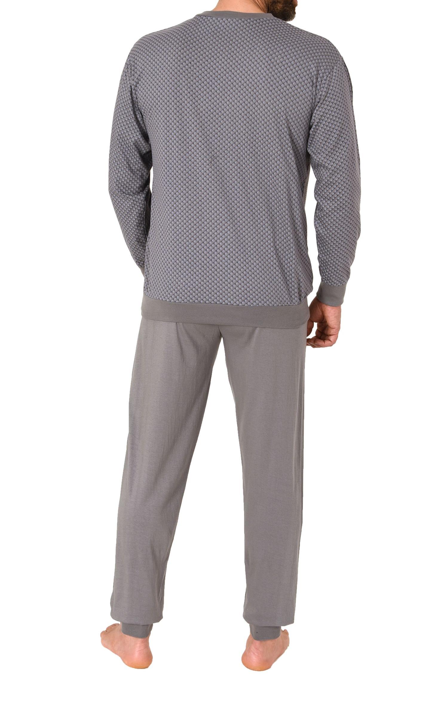 Herren langarm Schlafanzug mit Bündchen Pyjama in eleganter Minimalprint Optik