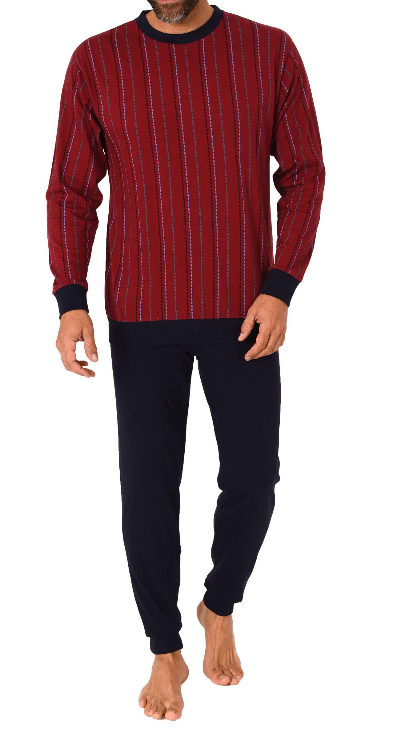 Herren langarm Schlafanzug mit Bündchen Pyjama in eleganter Streifenoptik