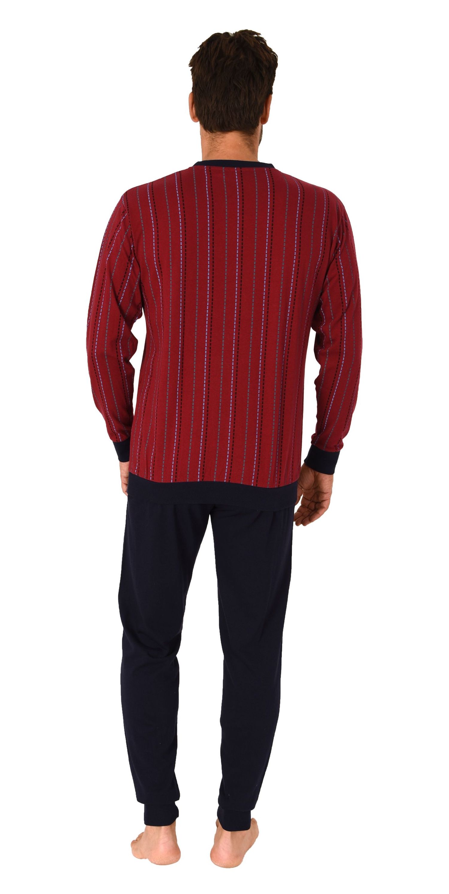 Herren langarm Schlafanzug mit Bündchen Pyjama in eleganter Streifenoptik Herren langarm Schlafanzug mit Bündchen Pyjama in eleganter Streifenoptik