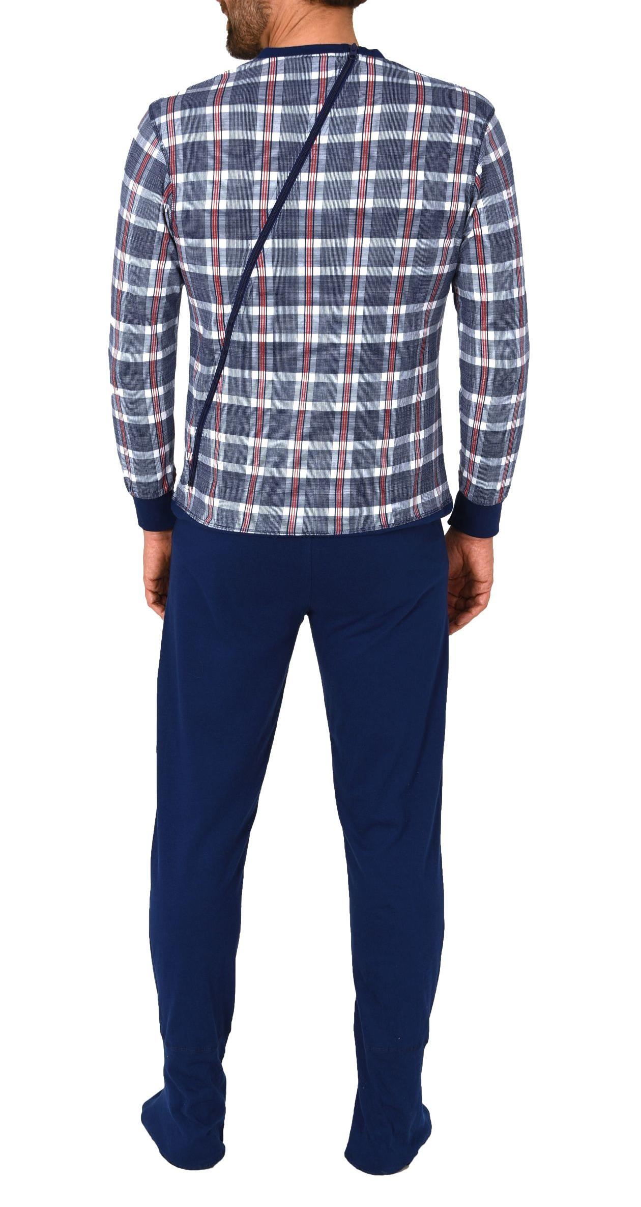 Herren Pflegeoverall Einteiler Schlafanzug mit Fußteil + Reißverschluß am Rücken + Bein