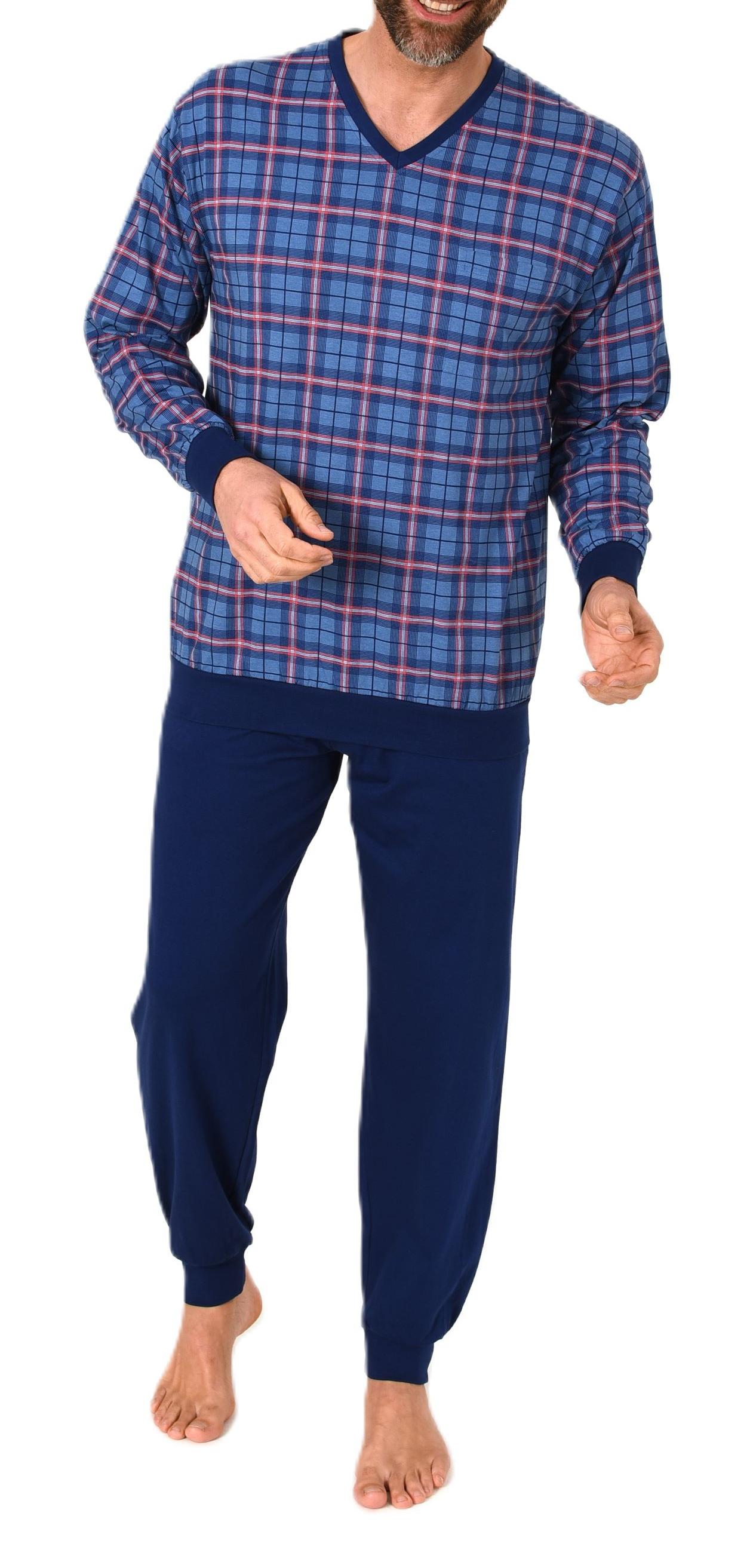 Normann Herren Langarm Schlafanzug mit Bündchen Pyjama Oberteil kariert-auch in Übergröße