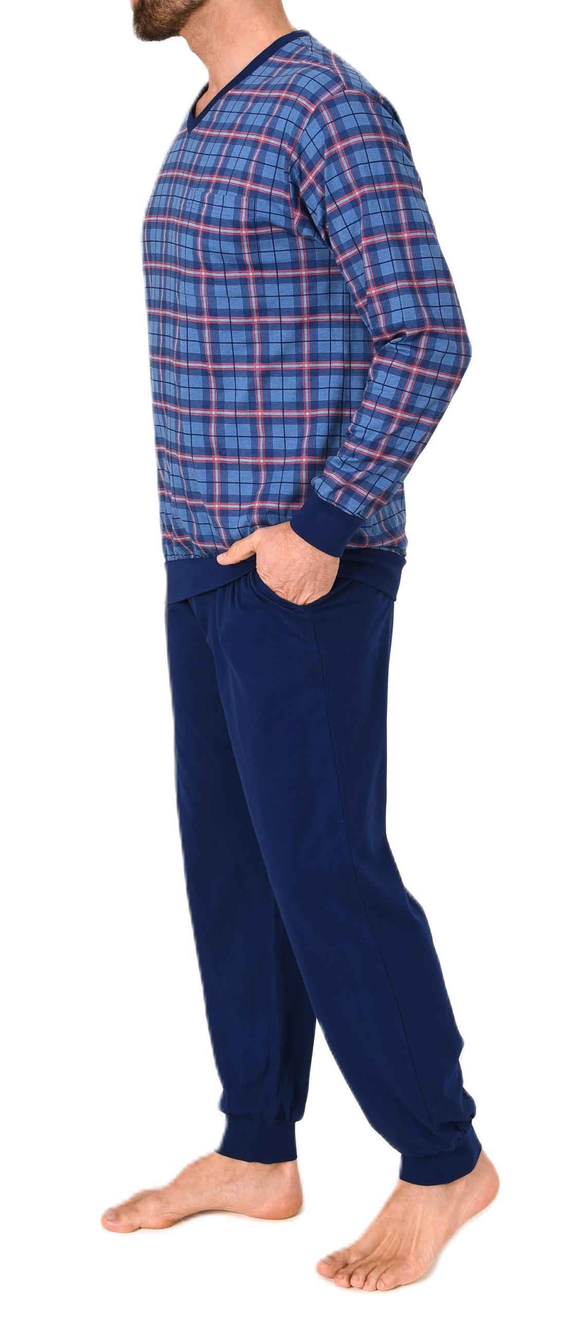 Normann Herren Langarm Schlafanzug mit Bündchen Pyjama Oberteil kariert-auch in Übergröße