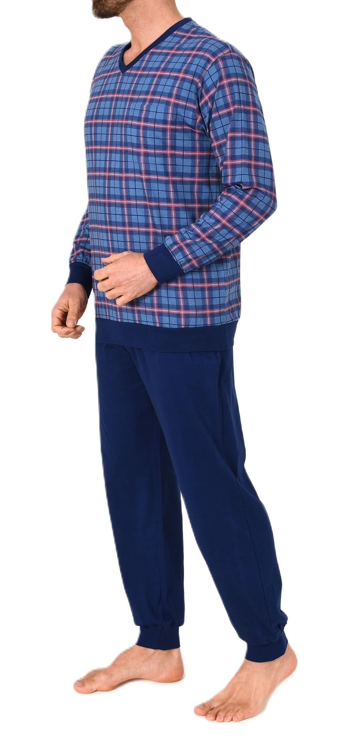 Normann Herren Langarm Schlafanzug mit Bündchen Pyjama Oberteil kariert-auch in Übergröße