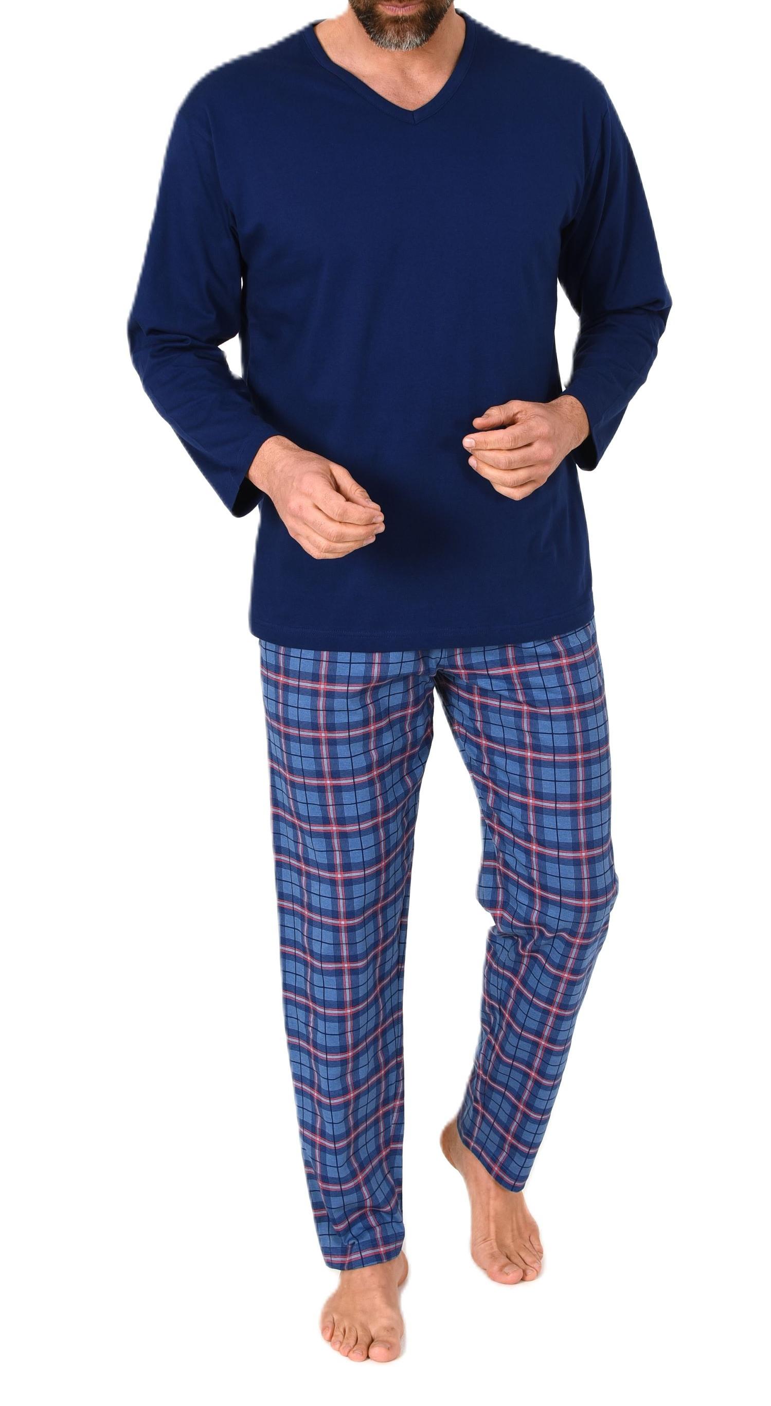 Normann Herren Schlafanzug lang mit Jersey Pyjama Hose in Karo Optik - auch in Übergrößen