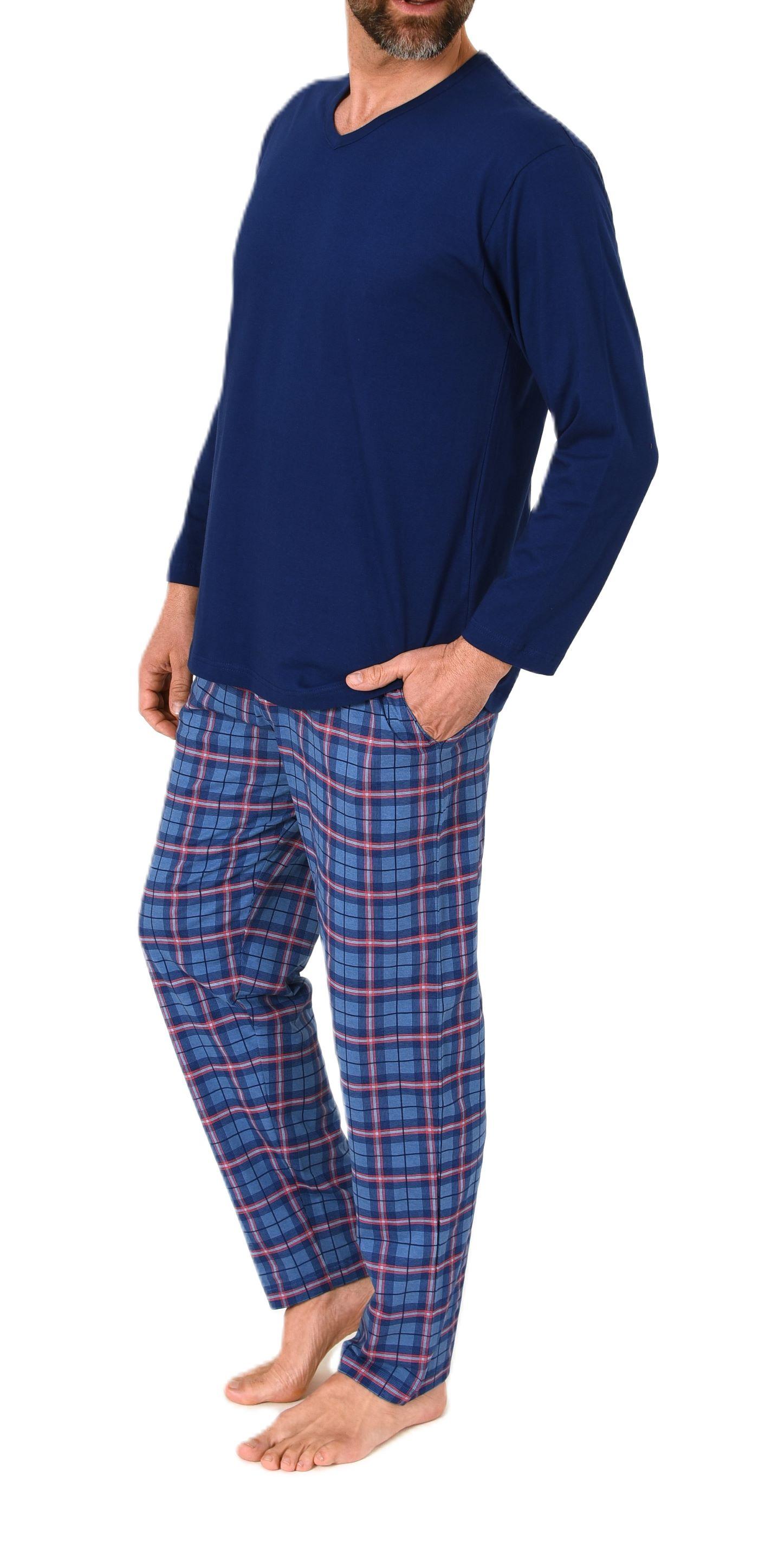 Normann Herren Schlafanzug lang mit Jersey Pyjama Hose in Karo Optik - auch in Übergrößen