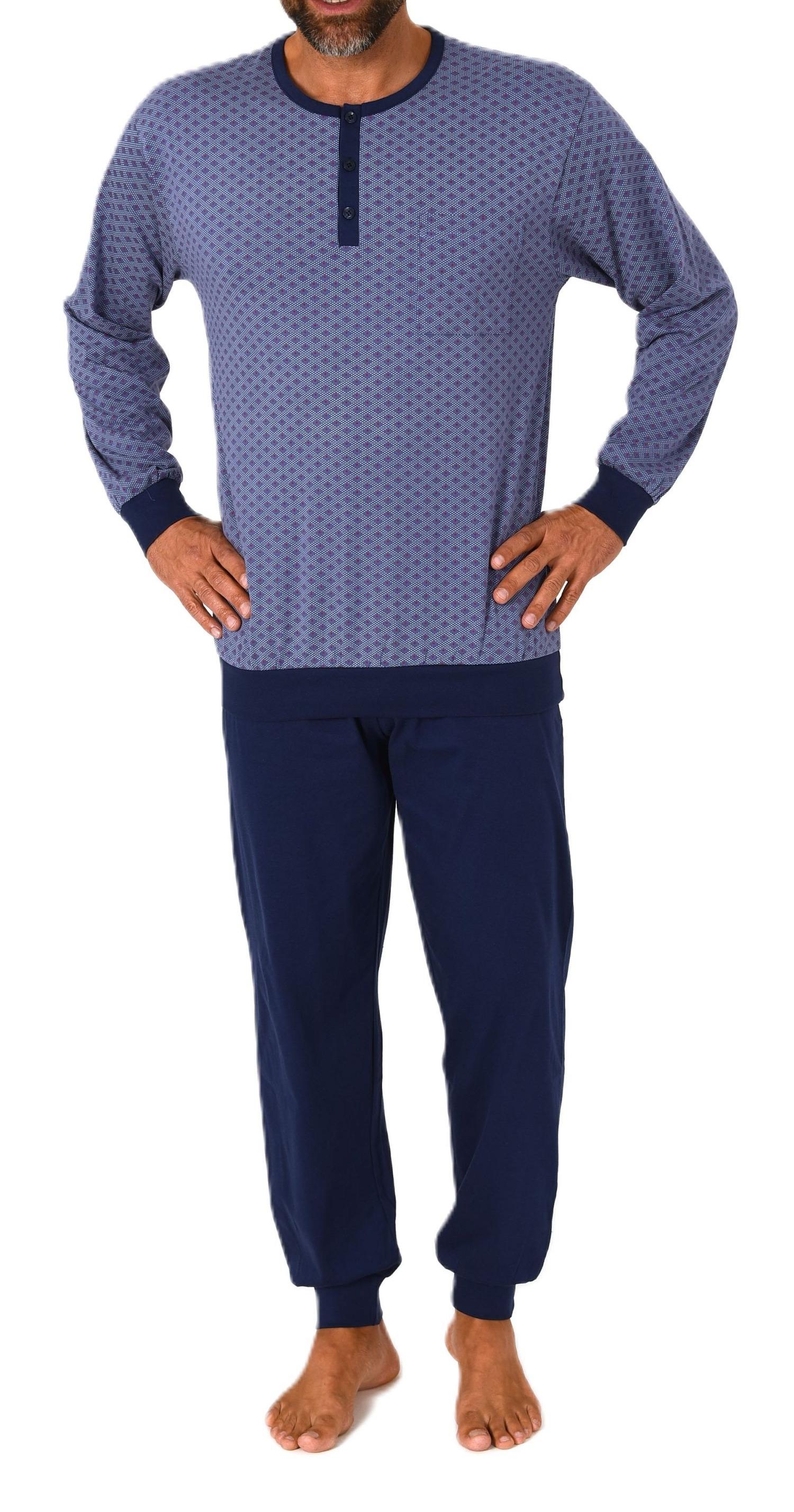 Normann Herren Schlafanzug lang mit Bündchen Pyjama aus 100 % Baumwolle in edler Optik