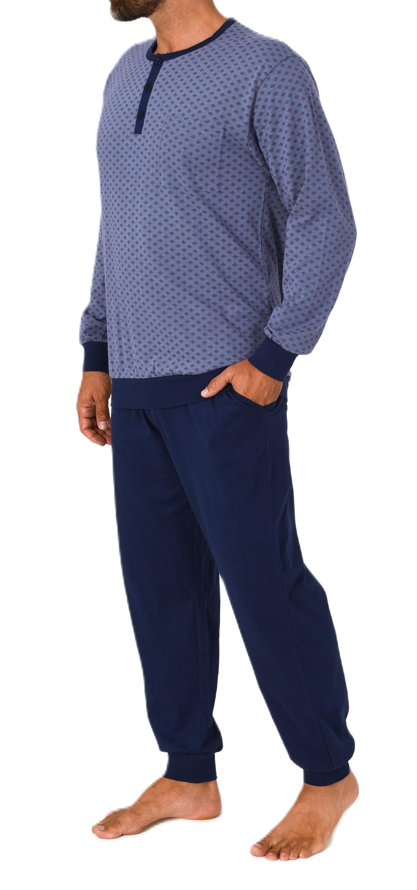 Normann Herren Schlafanzug lang mit Bündchen Pyjama aus 100 % Baumwolle in edler Optik