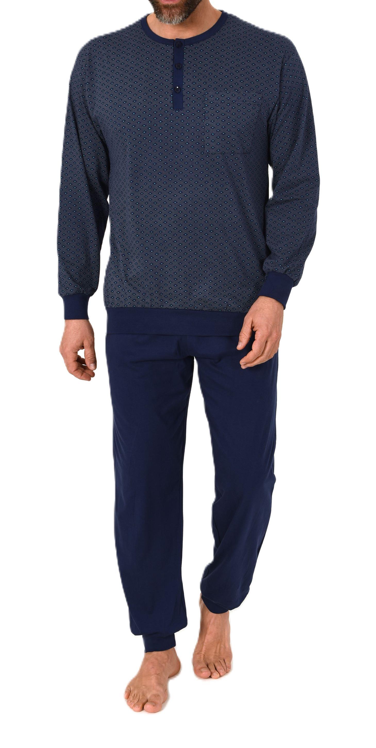 Normann Herren Schlafanzug lang mit Bündchen Pyjama aus 100 % Baumwolle in edler Optik