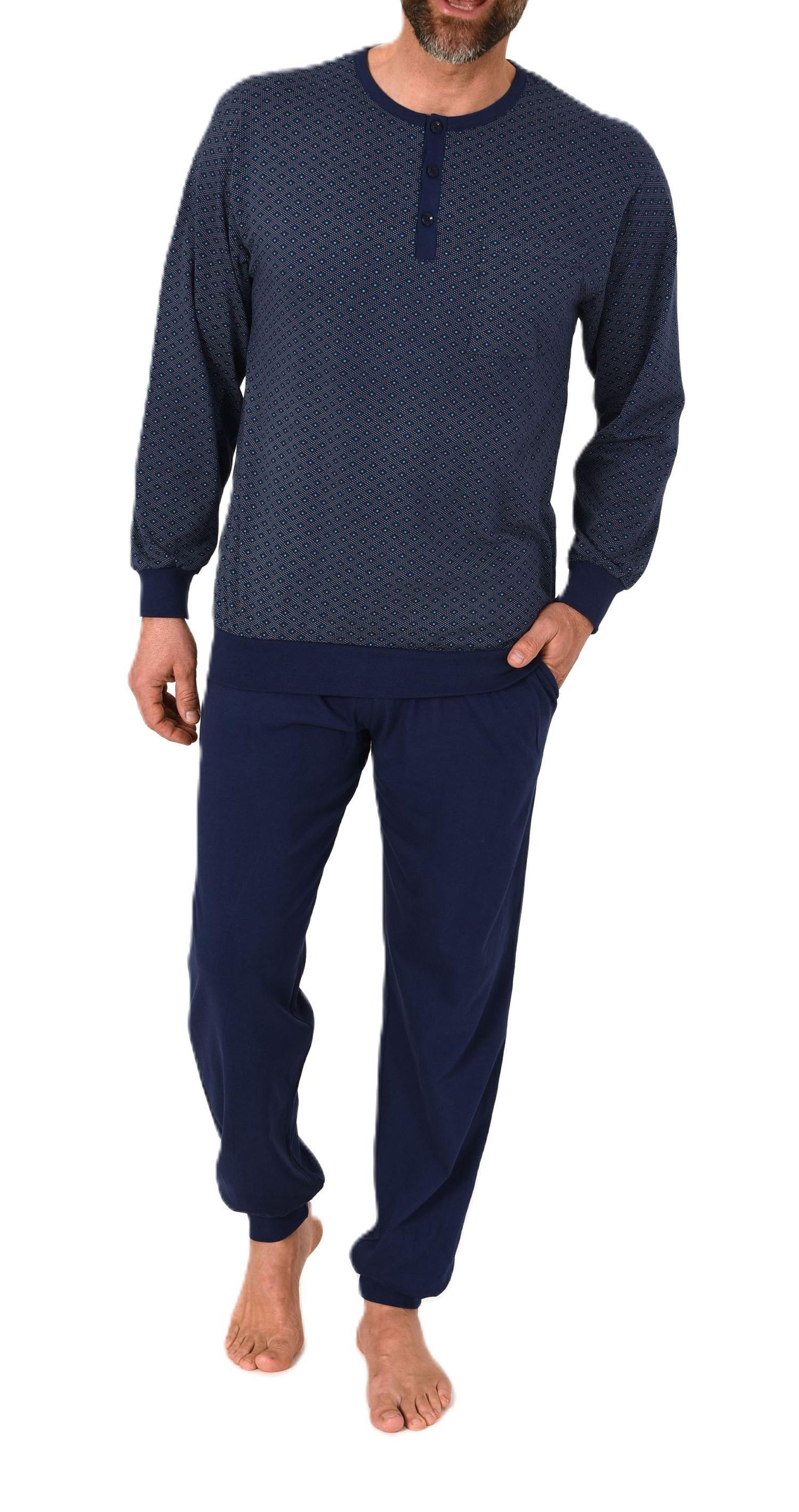 Normann Herren Schlafanzug lang mit Bündchen Pyjama aus 100 % Baumwolle in edler Optik
