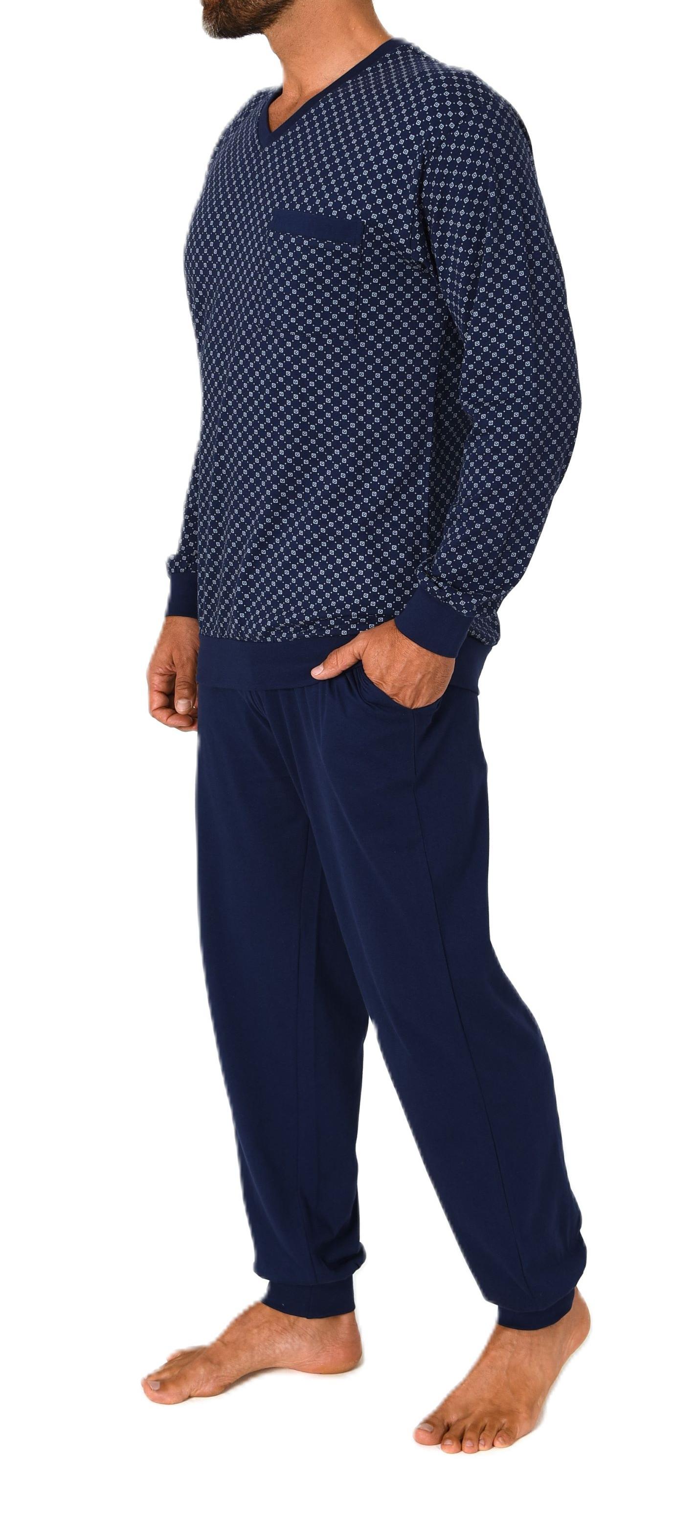 Normann Herren langarm Schlafanzug mit Bündchen - Pyjama auch in Übergrössen erhältlich