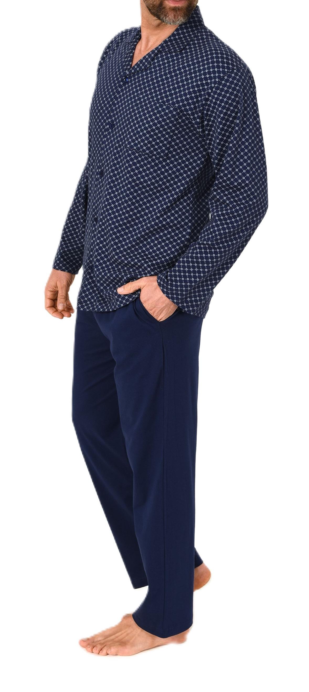 Normann Herren Langarm Schlafanzug Pyjama zum durchknöpfen, auch in Übergrössen