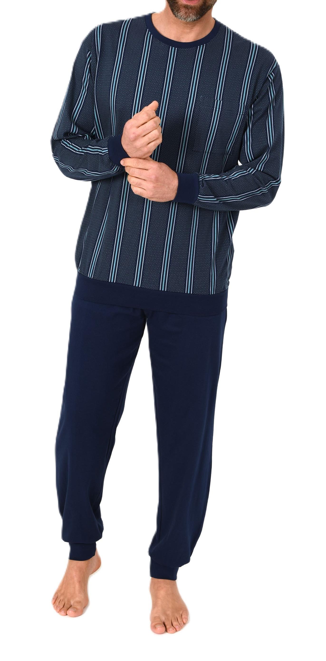 Normann Herren Schlafanzug mit Bündchen gestreift aus 100 % Baumwolle - auch in Übergröße