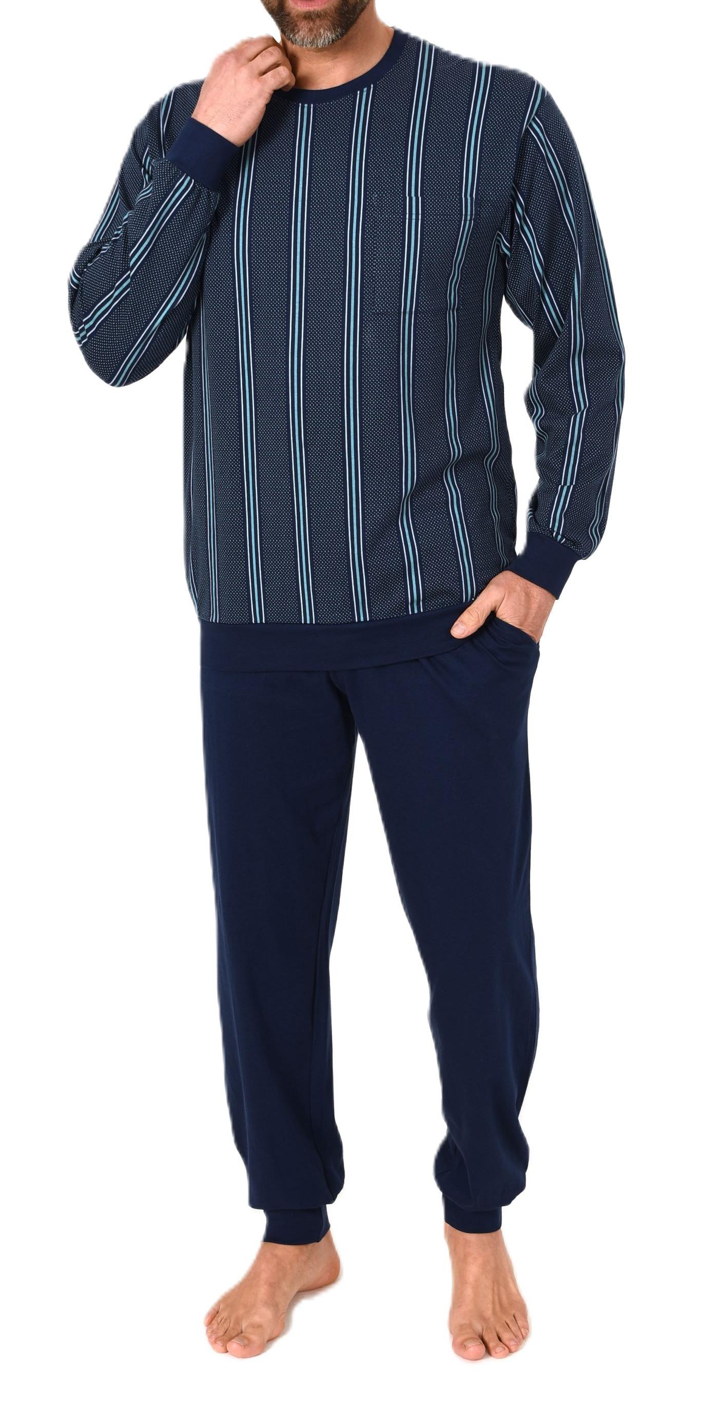 Normann Herren Schlafanzug mit Bündchen gestreift aus 100 % Baumwolle - auch in Übergröße