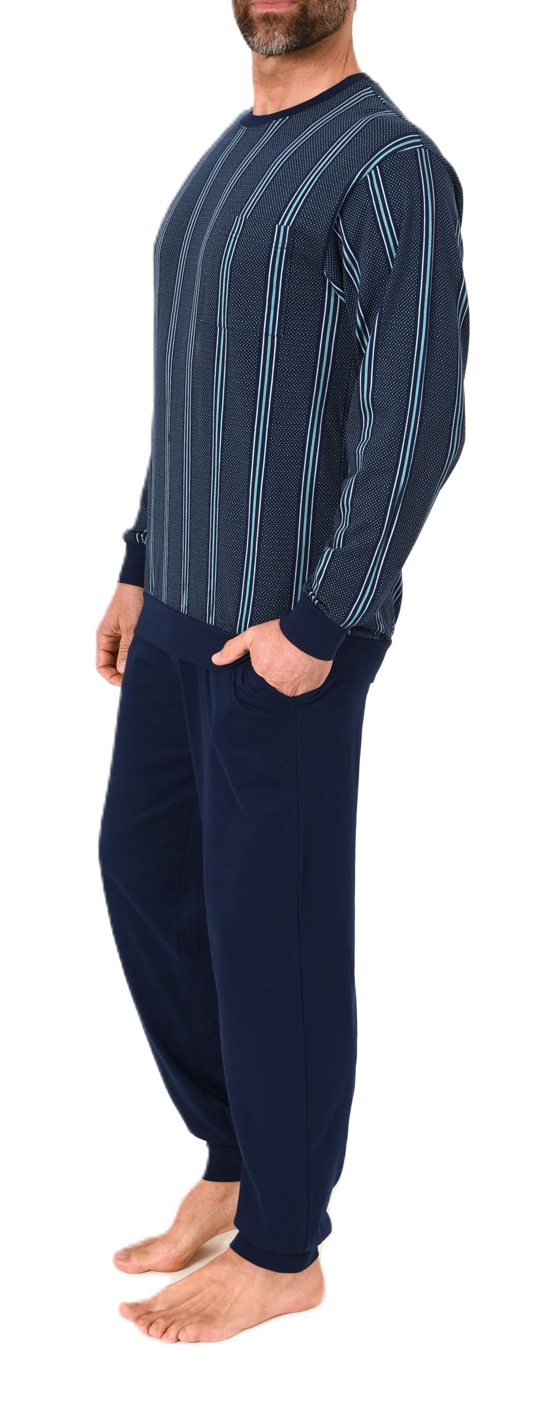 Normann Herren Schlafanzug mit Bündchen gestreift aus 100 % Baumwolle - auch in Übergröße