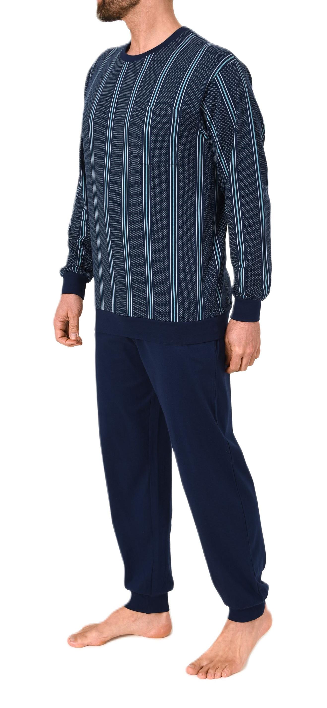 Normann Herren Schlafanzug mit Bündchen gestreift aus 100 % Baumwolle - auch in Übergröße