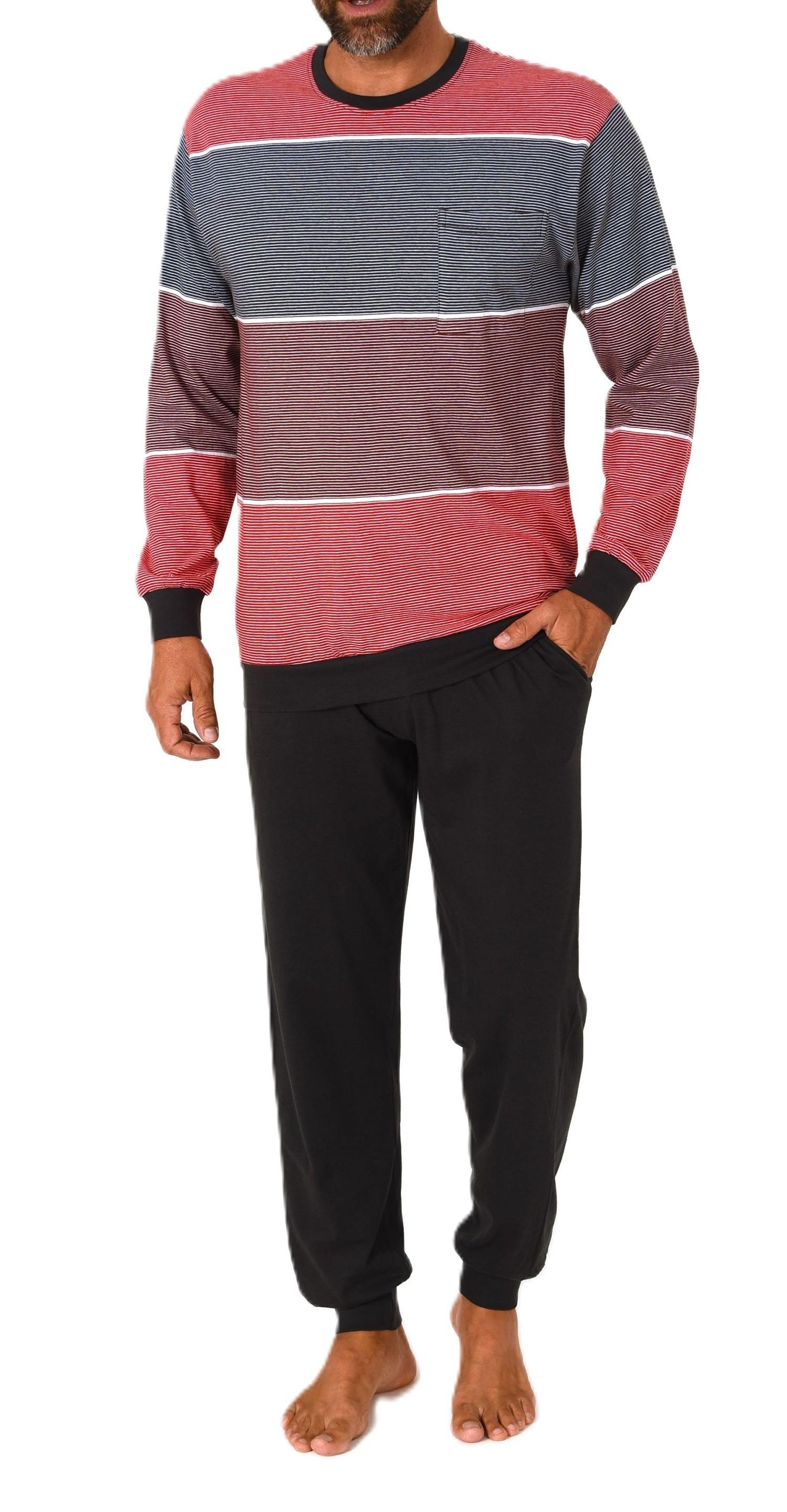 Normann Herren Schlafanzug lang mit Bündchen in edler Streifenoptik - auch in Übergrössen