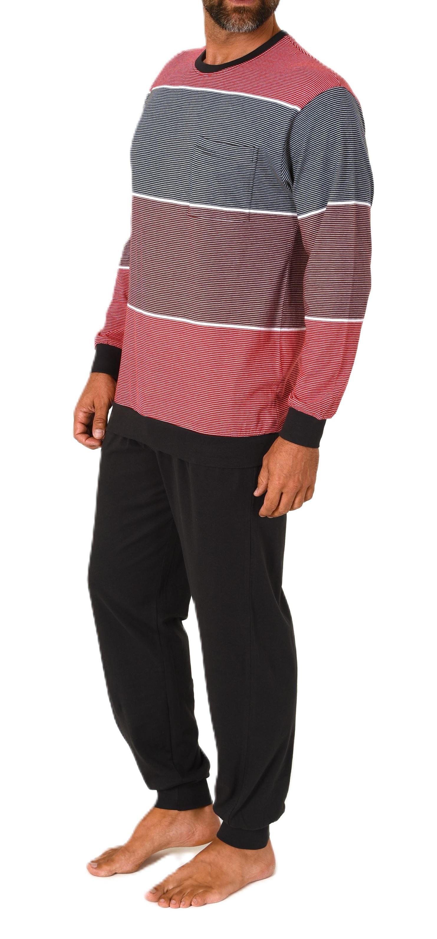 Normann Herren Schlafanzug lang mit Bündchen in edler Streifenoptik - auch in Übergrössen