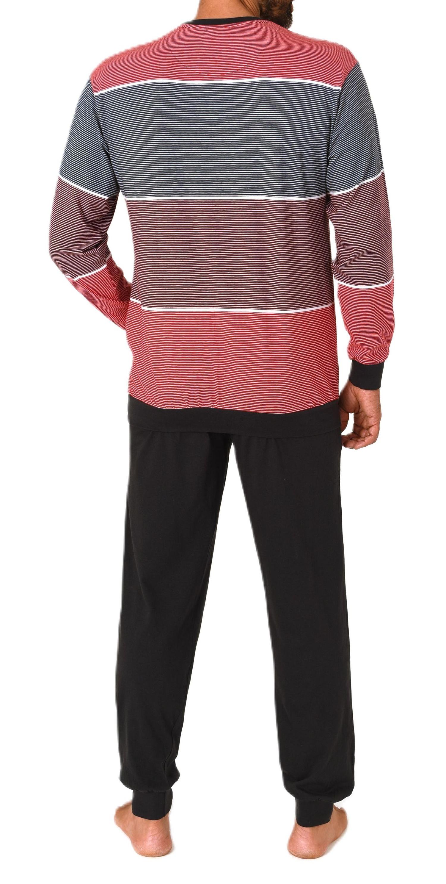 Normann Herren Schlafanzug lang mit Bündchen in edler Streifenoptik - auch in Übergrössen