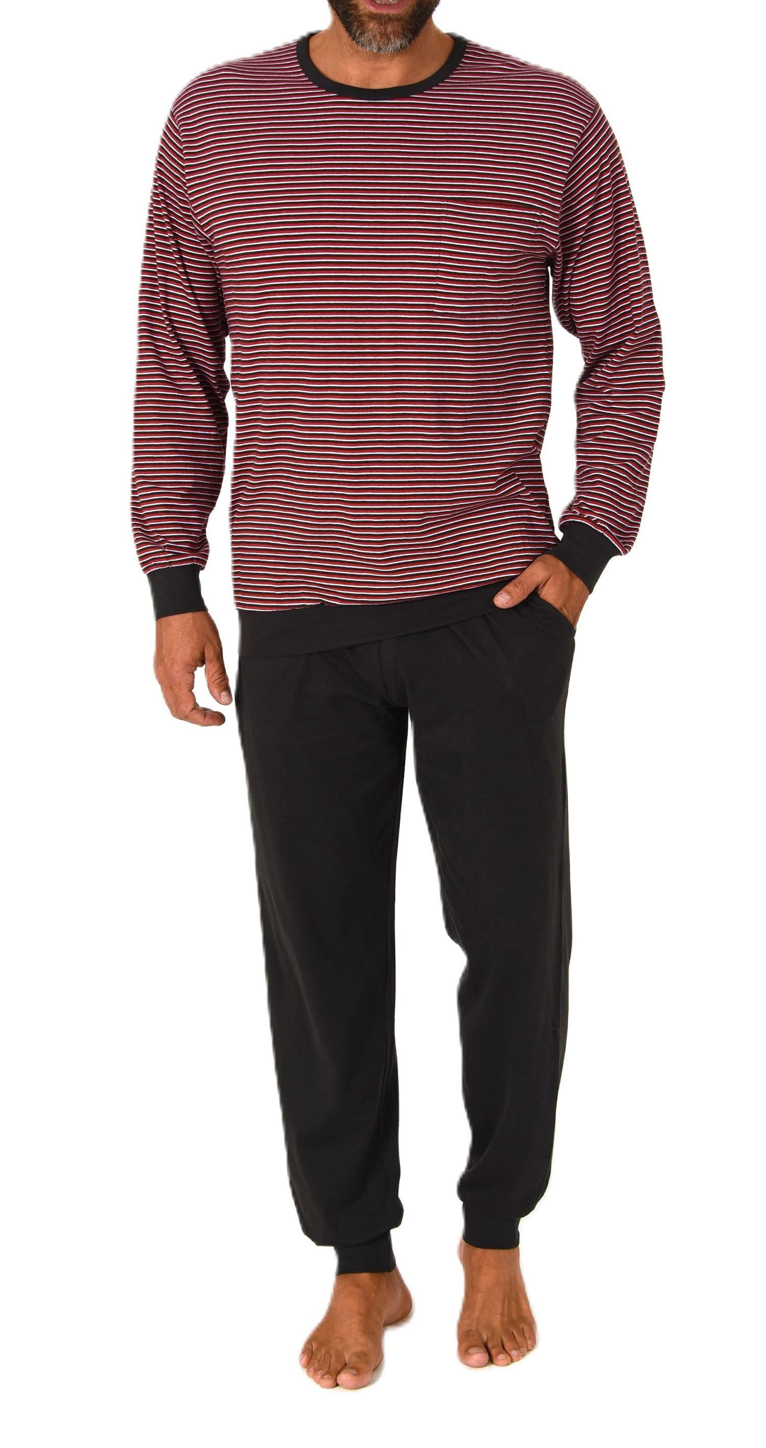 Normann Herren Schlafanzug lang mit Bündchen in feiner Streifenoptik - auch in Übergrößen