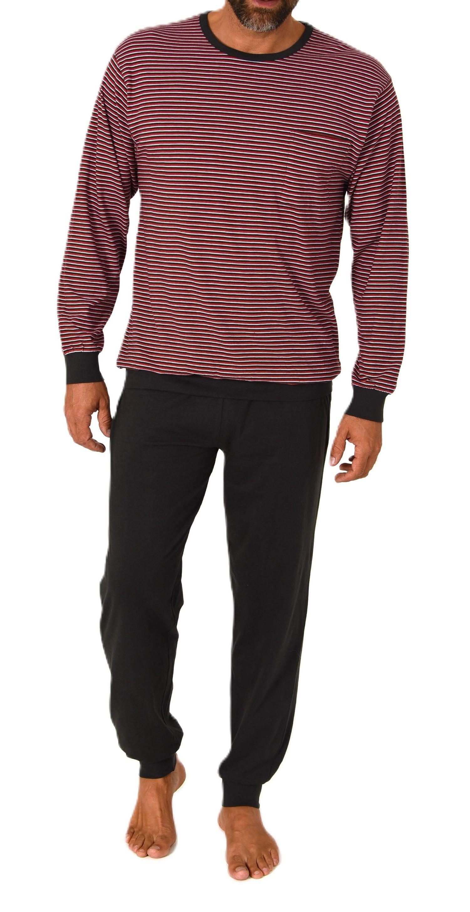 Normann Herren Schlafanzug lang mit Bündchen in feiner Streifenoptik - auch in Übergrößen
