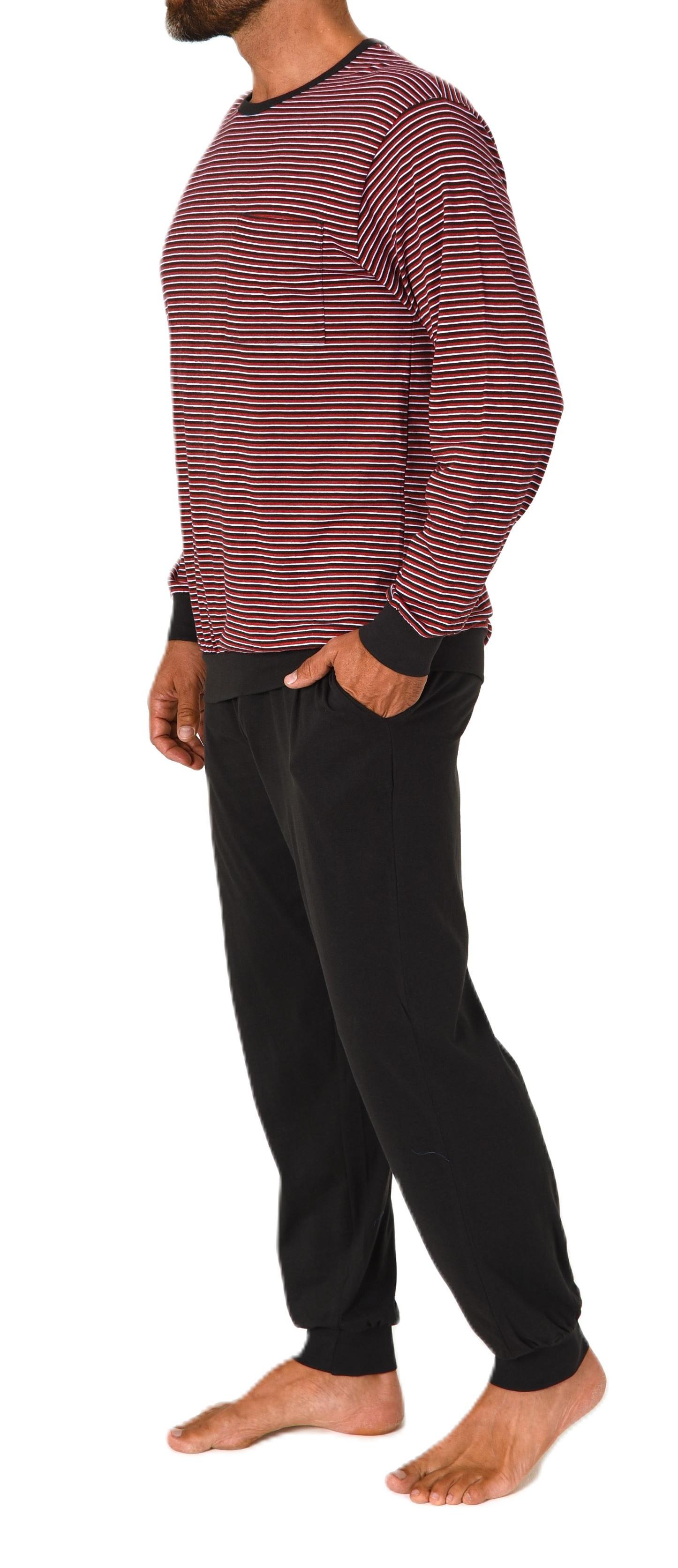 Normann Herren Schlafanzug lang mit Bündchen in feiner Streifenoptik - auch in Übergrößen