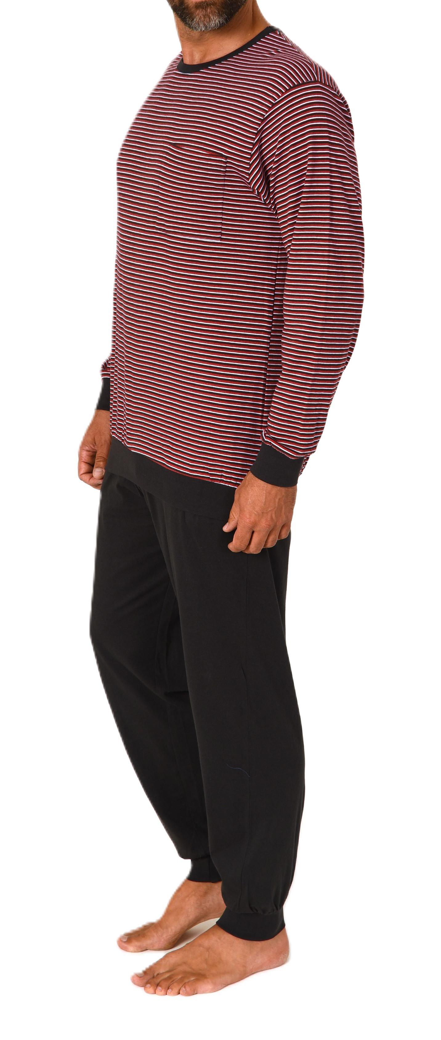 Normann Herren Schlafanzug lang mit Bündchen in feiner Streifenoptik - auch in Übergrößen
