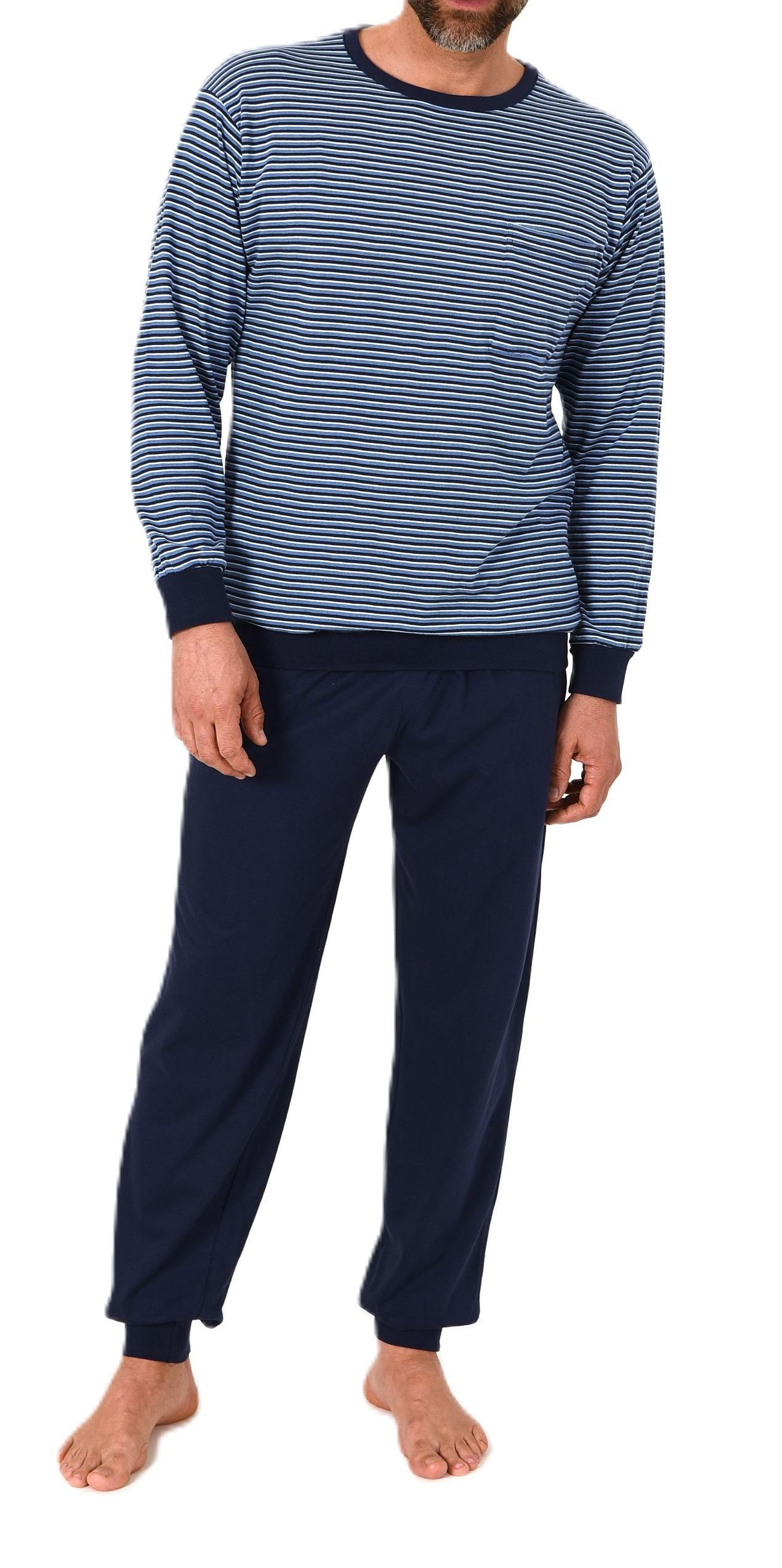 Normann Herren Schlafanzug lang mit Bündchen in feiner Streifenoptik - auch in Übergrößen