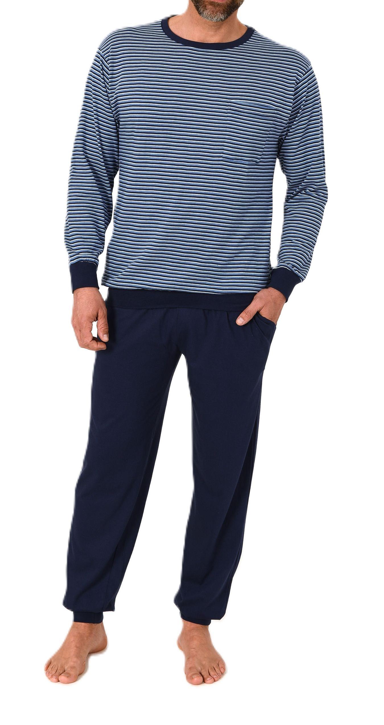 Normann Herren Schlafanzug lang mit Bündchen in feiner Streifenoptik - auch in Übergrößen