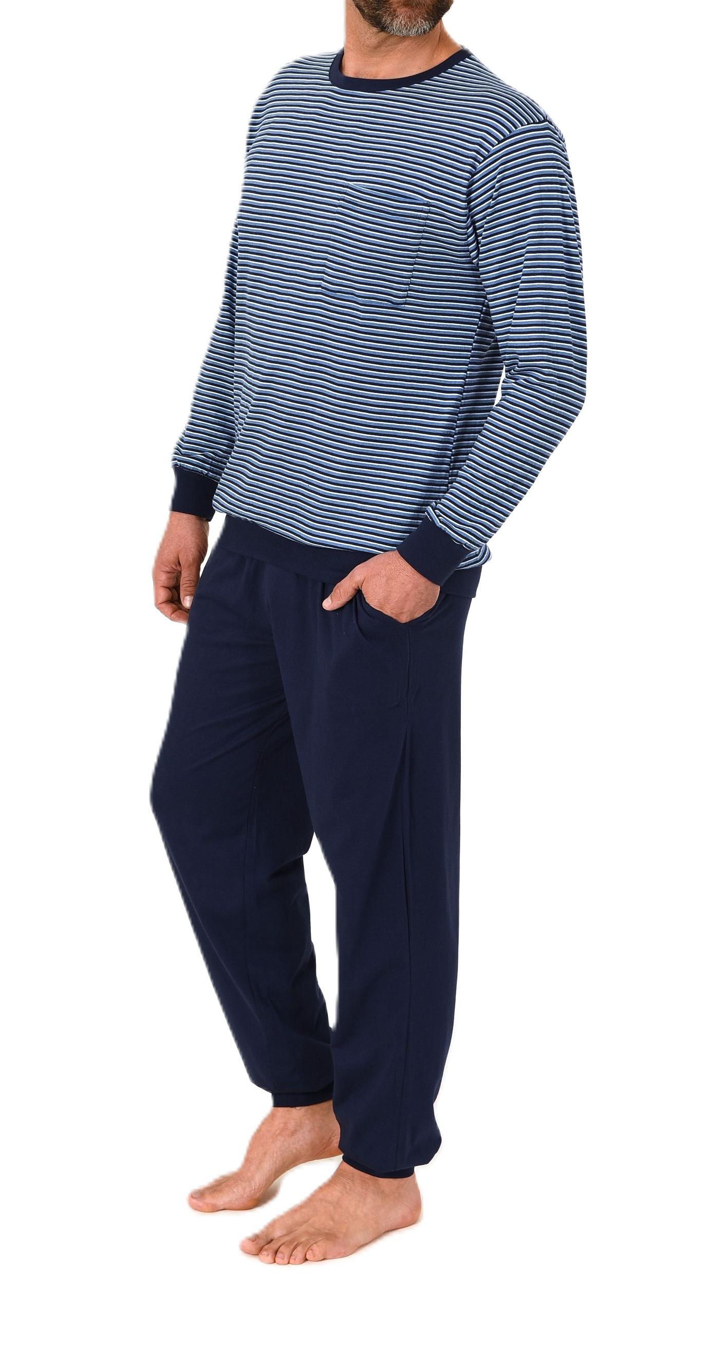 Normann Herren Schlafanzug lang mit Bündchen in feiner Streifenoptik - auch in Übergrößen