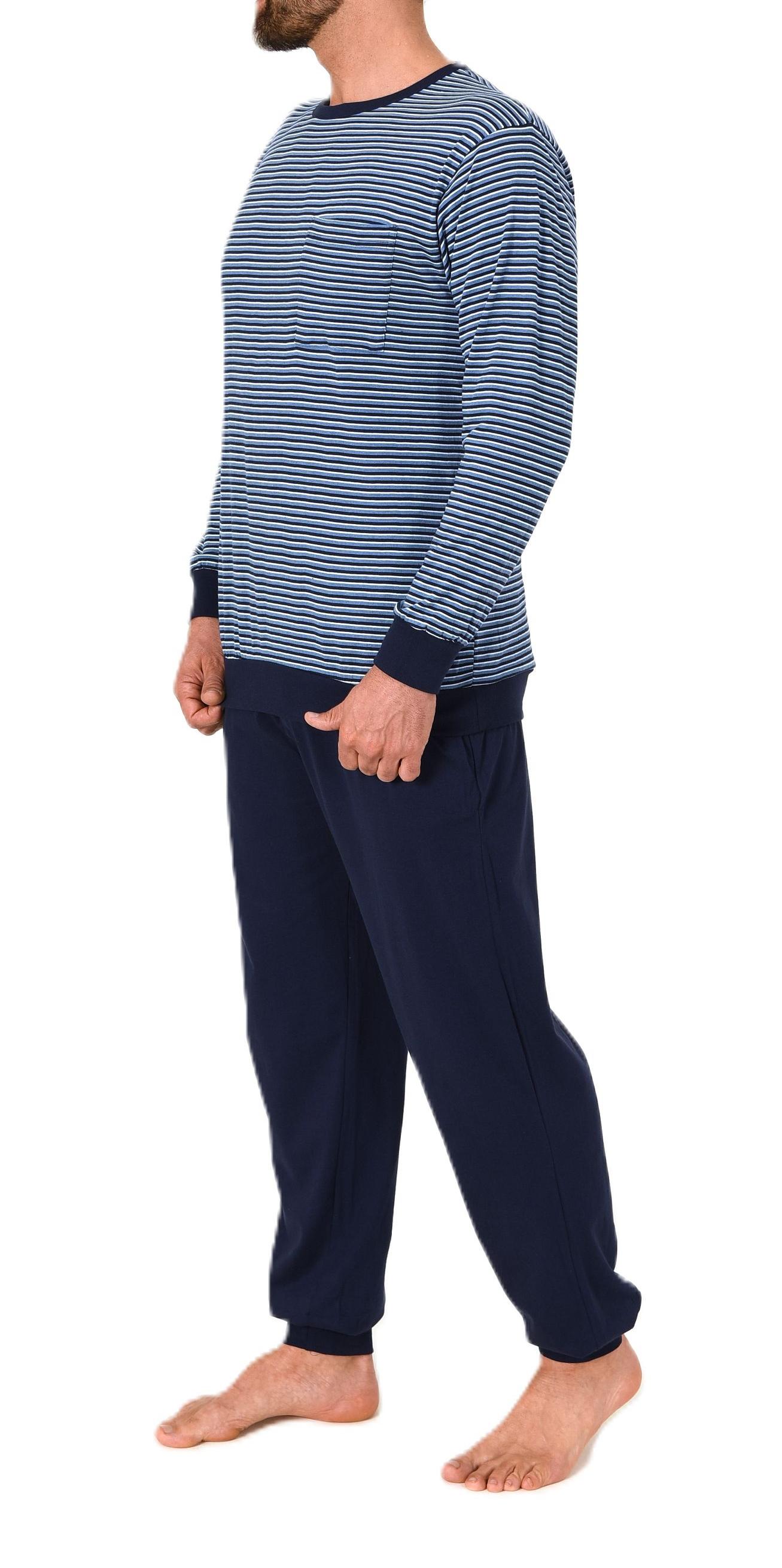 Normann Herren Schlafanzug lang mit Bündchen in feiner Streifenoptik - auch in Übergrößen