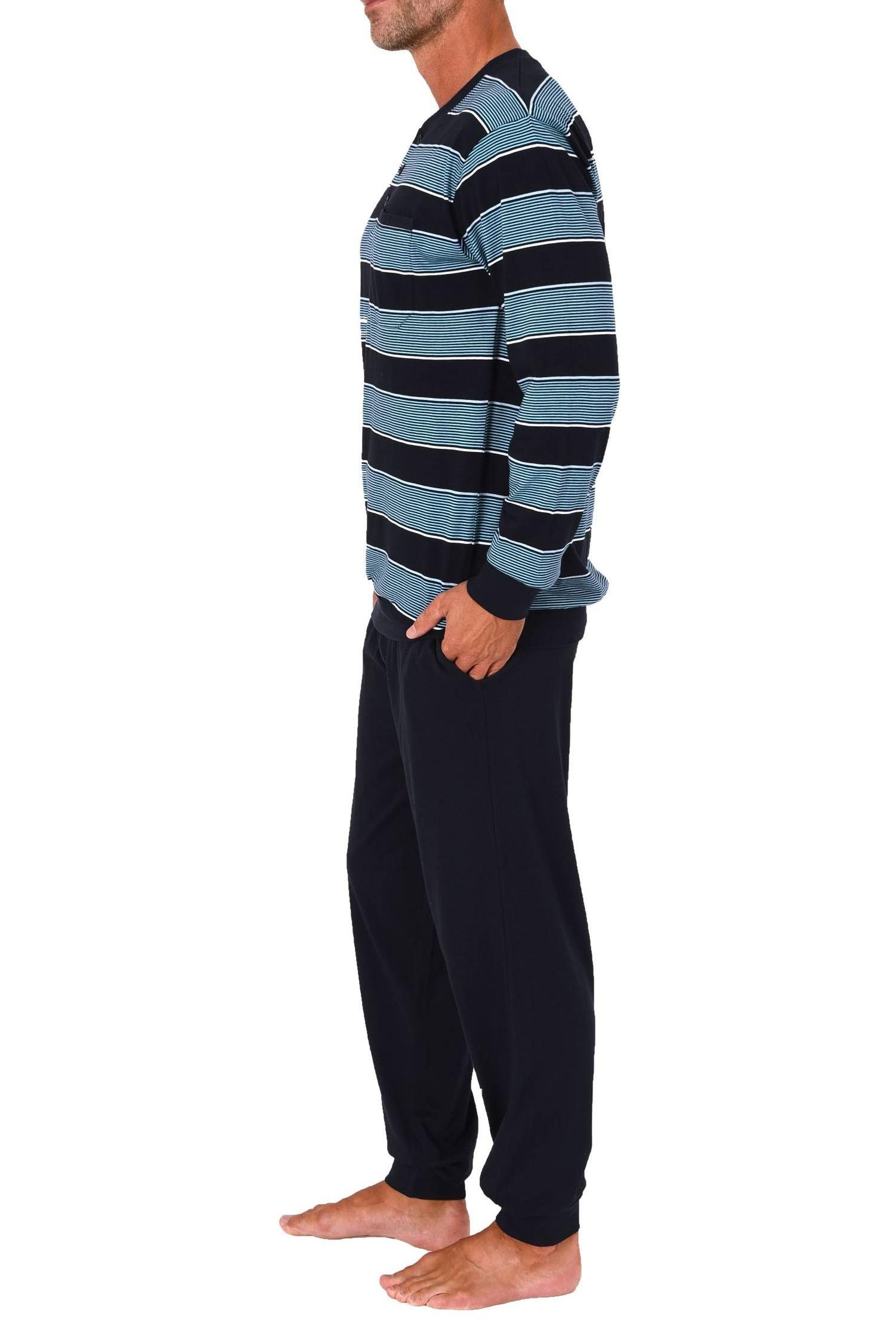 Normann Herren Schlafanzug lang mit Bündchen und Knopfleiste am Hals - auch in Übergrößen