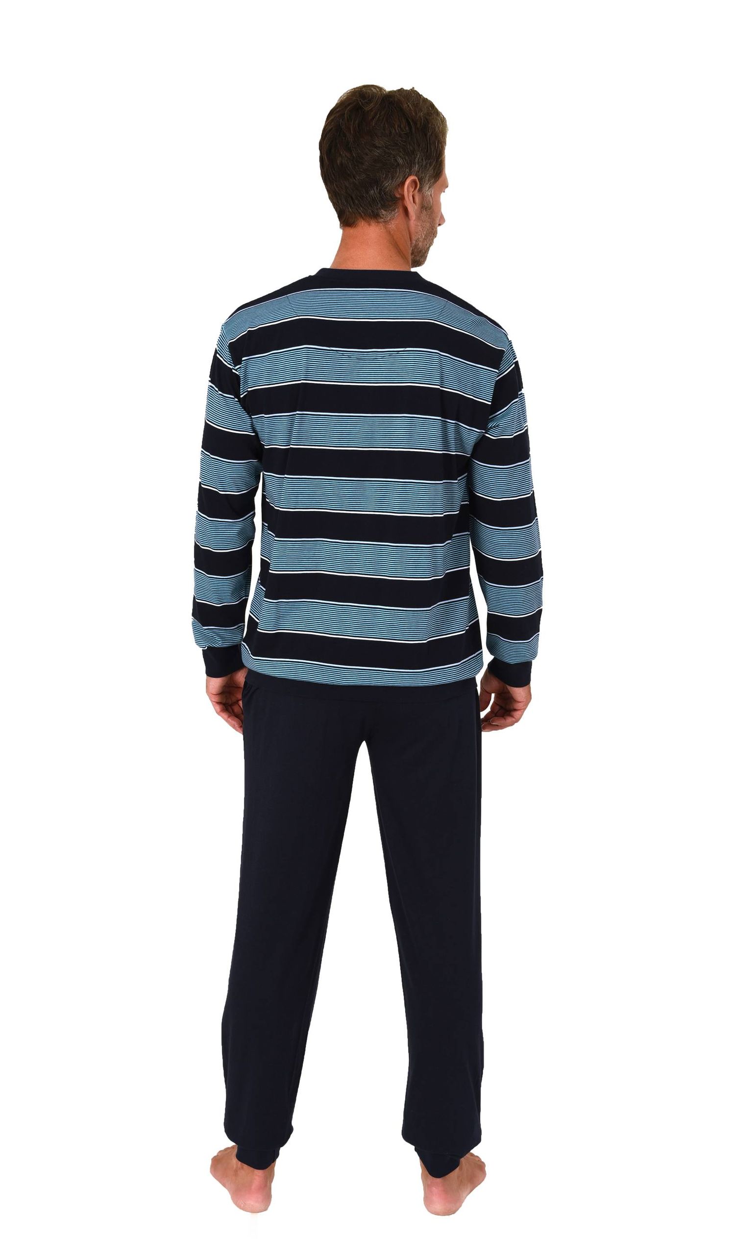 Normann Herren Schlafanzug lang mit Bündchen und Knopfleiste am Hals - auch in Übergrößen