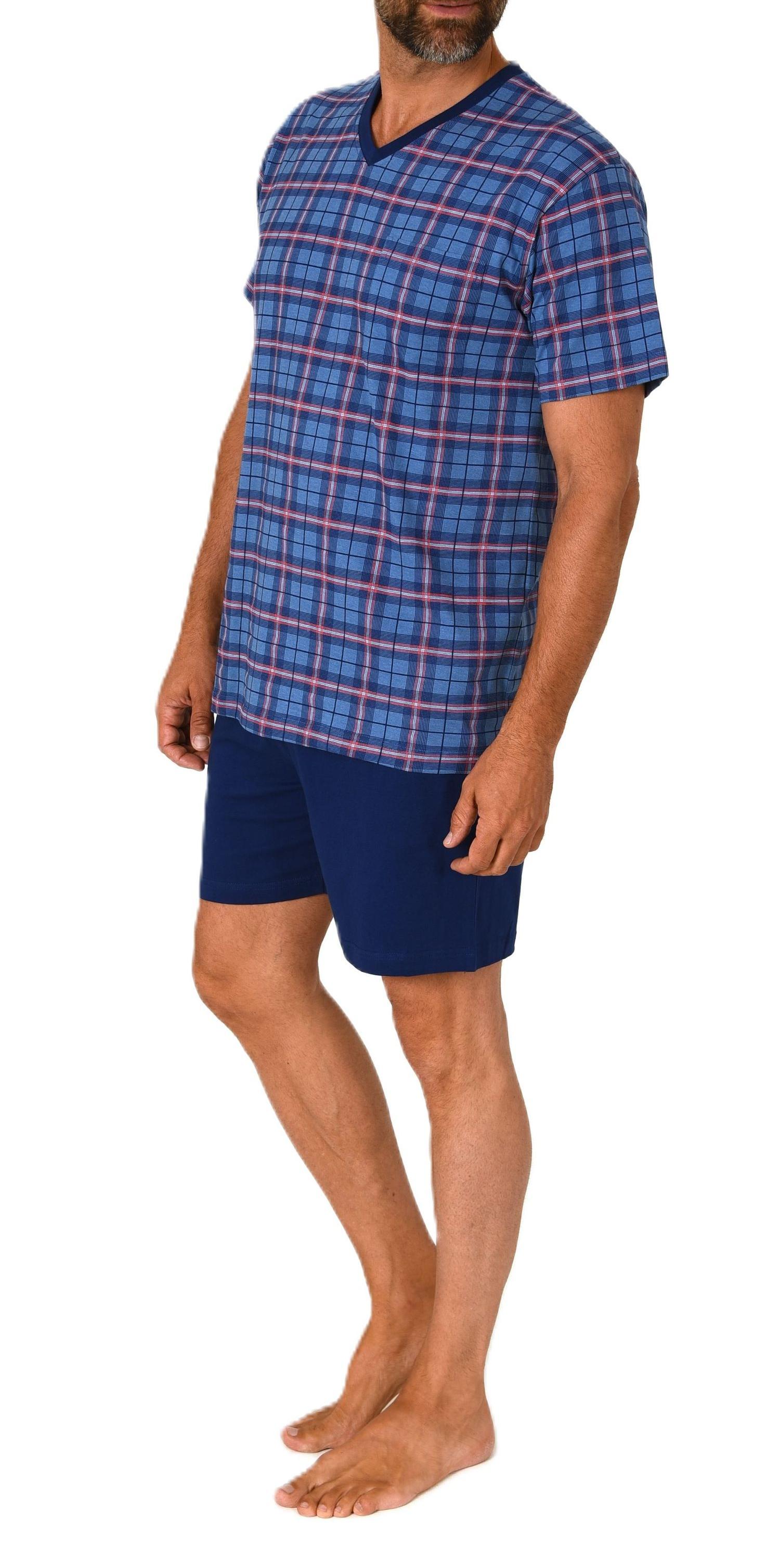 Normann Herren kurzarm Schlafanzug Shorty Pyjama Oberteil kariert - auch in Übergröße