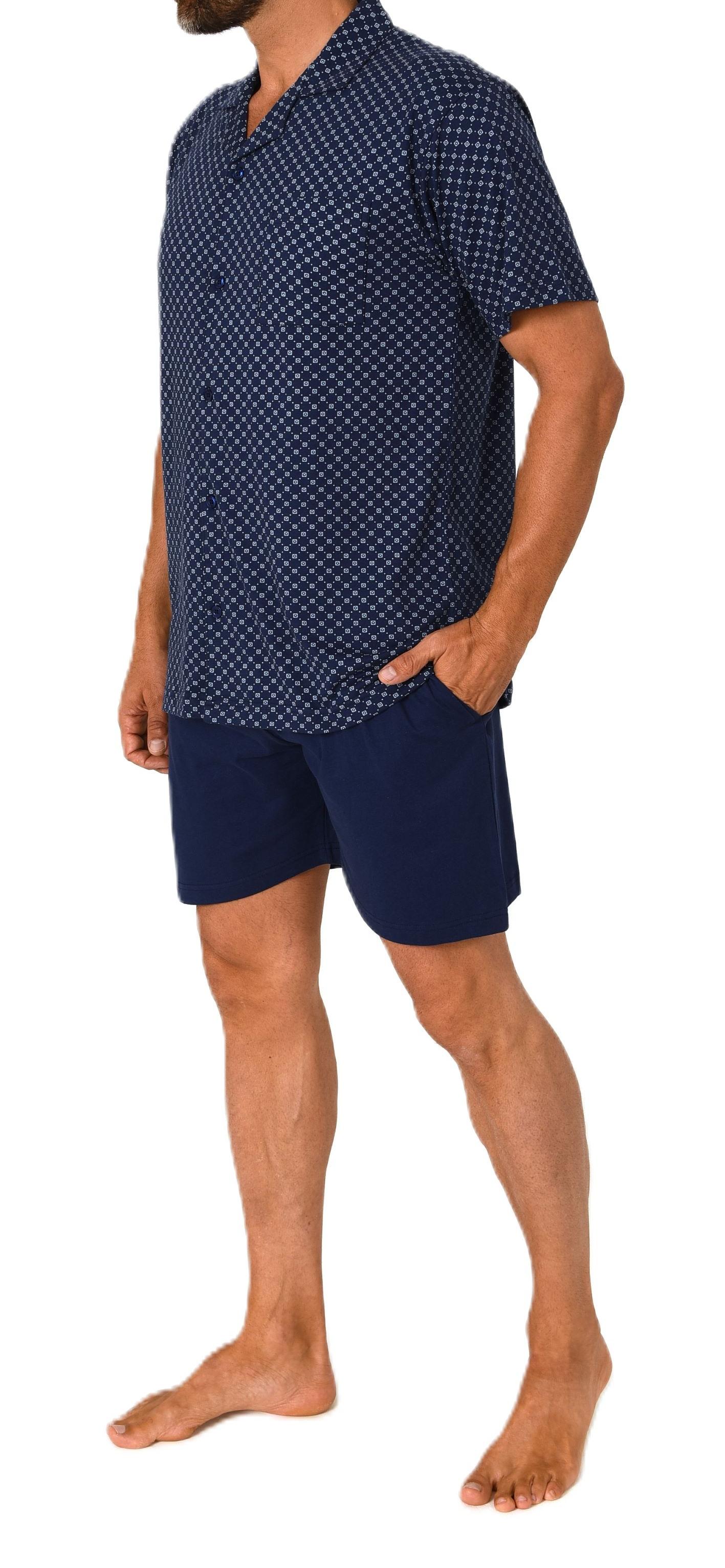 Normann Herren kurzarm Schlafanzug Shorty Pyjama zum durchknöpfen - auch in Übergrössen