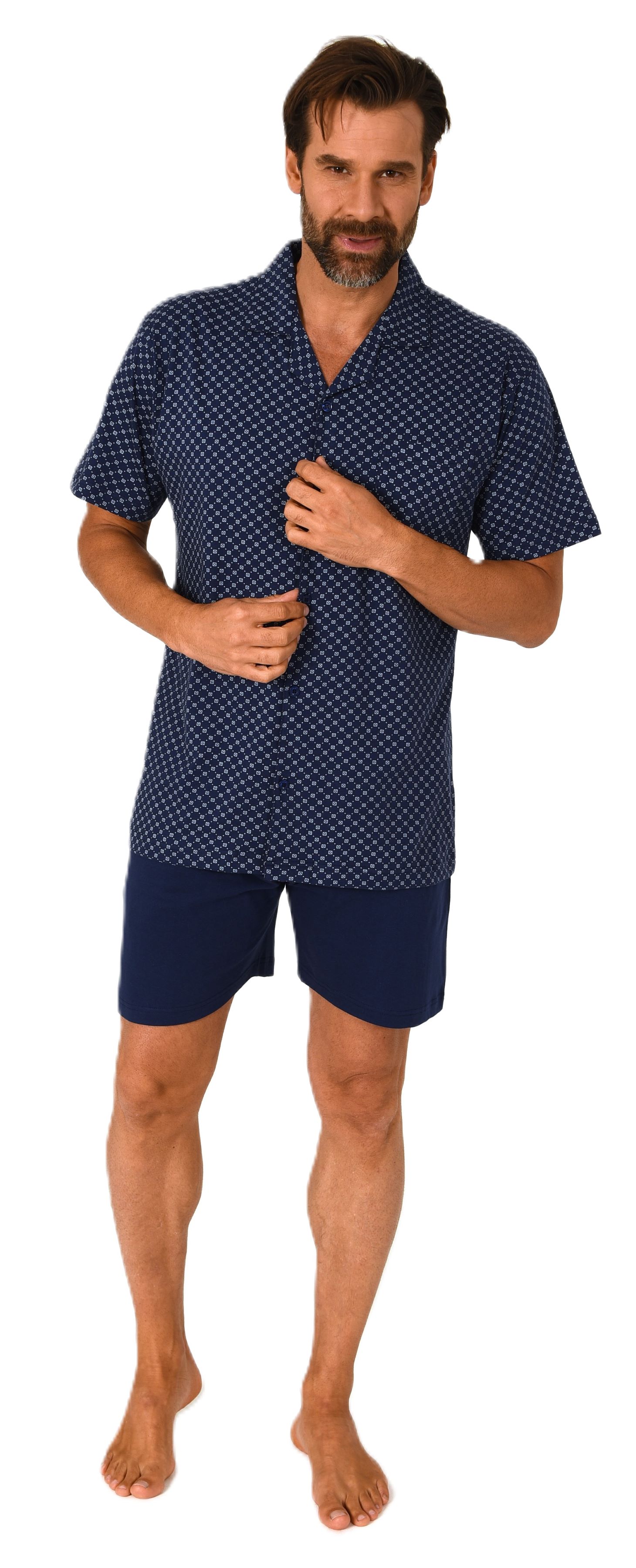 Normann Herren kurzarm Schlafanzug Shorty Pyjama zum durchknöpfen - auch in Übergrössen