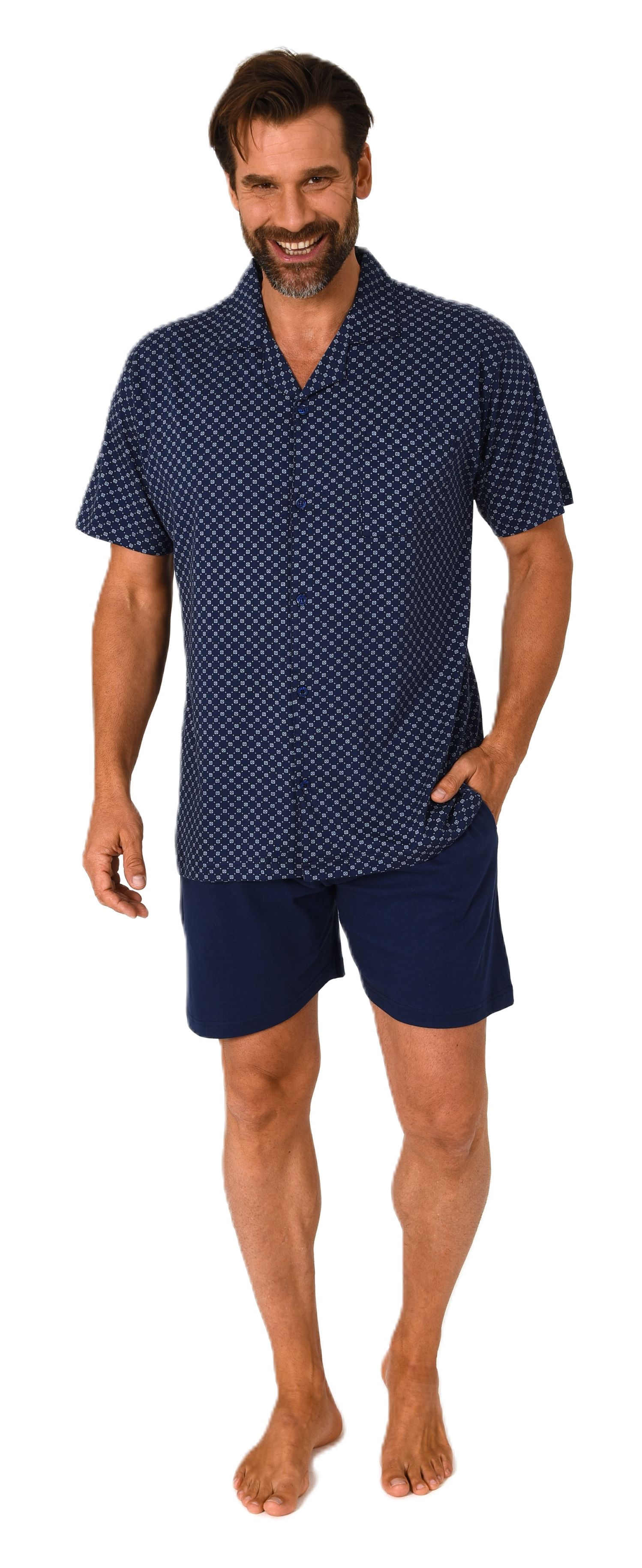 Normann Herren kurzarm Schlafanzug Shorty Pyjama zum durchknöpfen - auch in Übergrössen