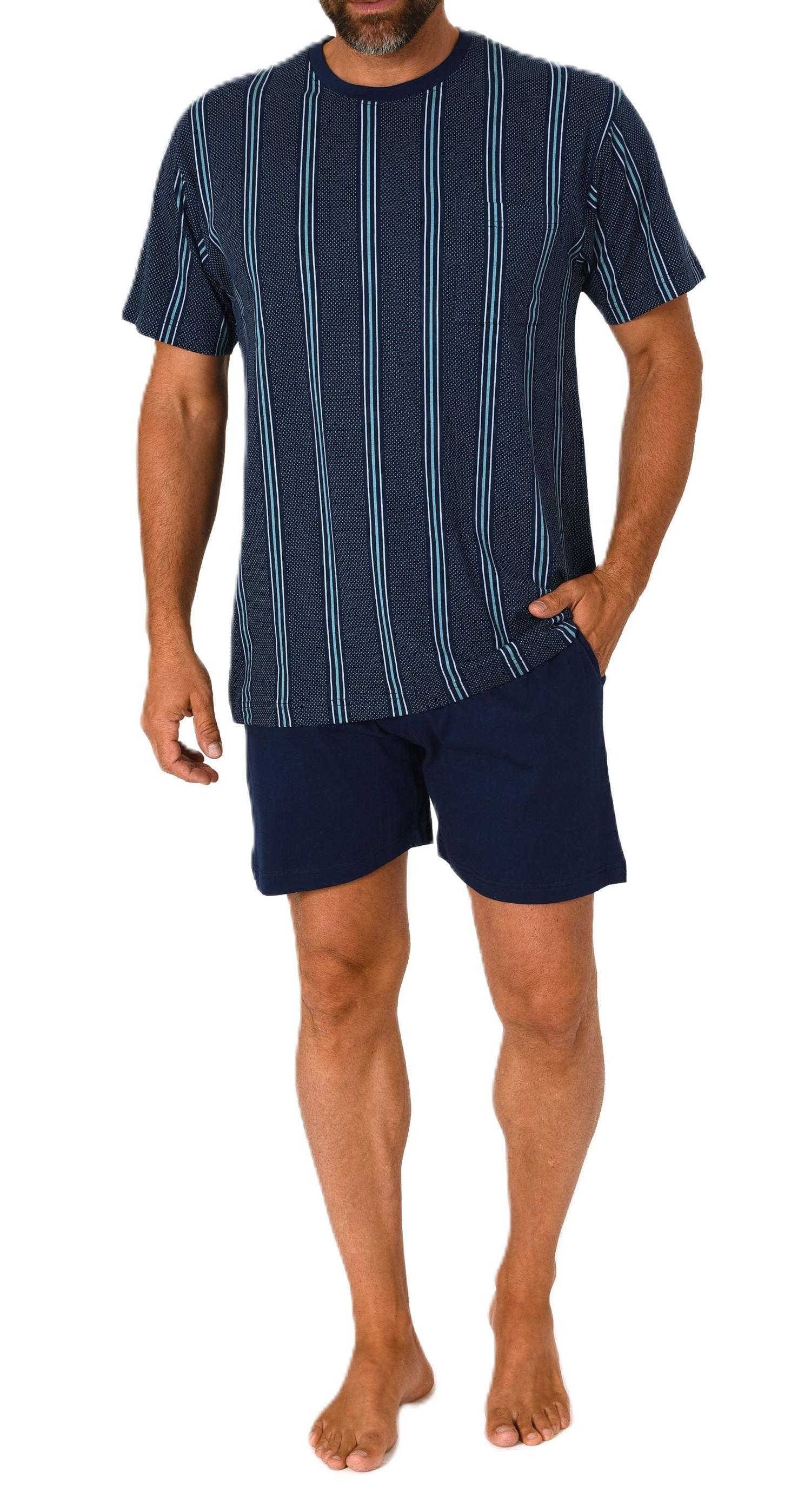 Normann Herren kurzarm Schlafanzug Shorty gestreift aus 100 % Baumwolle - auch in Übergröße