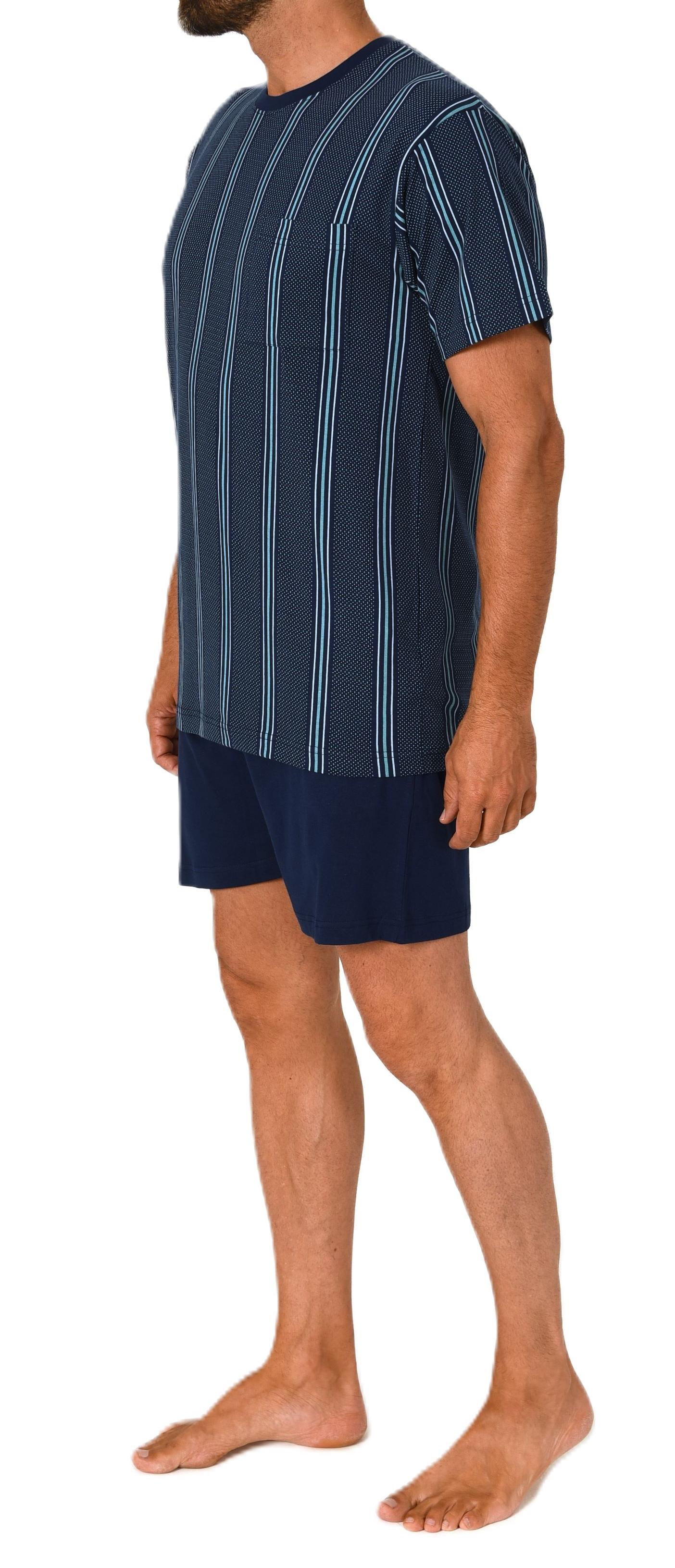 Normann Herren kurzarm Schlafanzug Shorty gestreift aus 100 % Baumwolle - auch in Übergröße