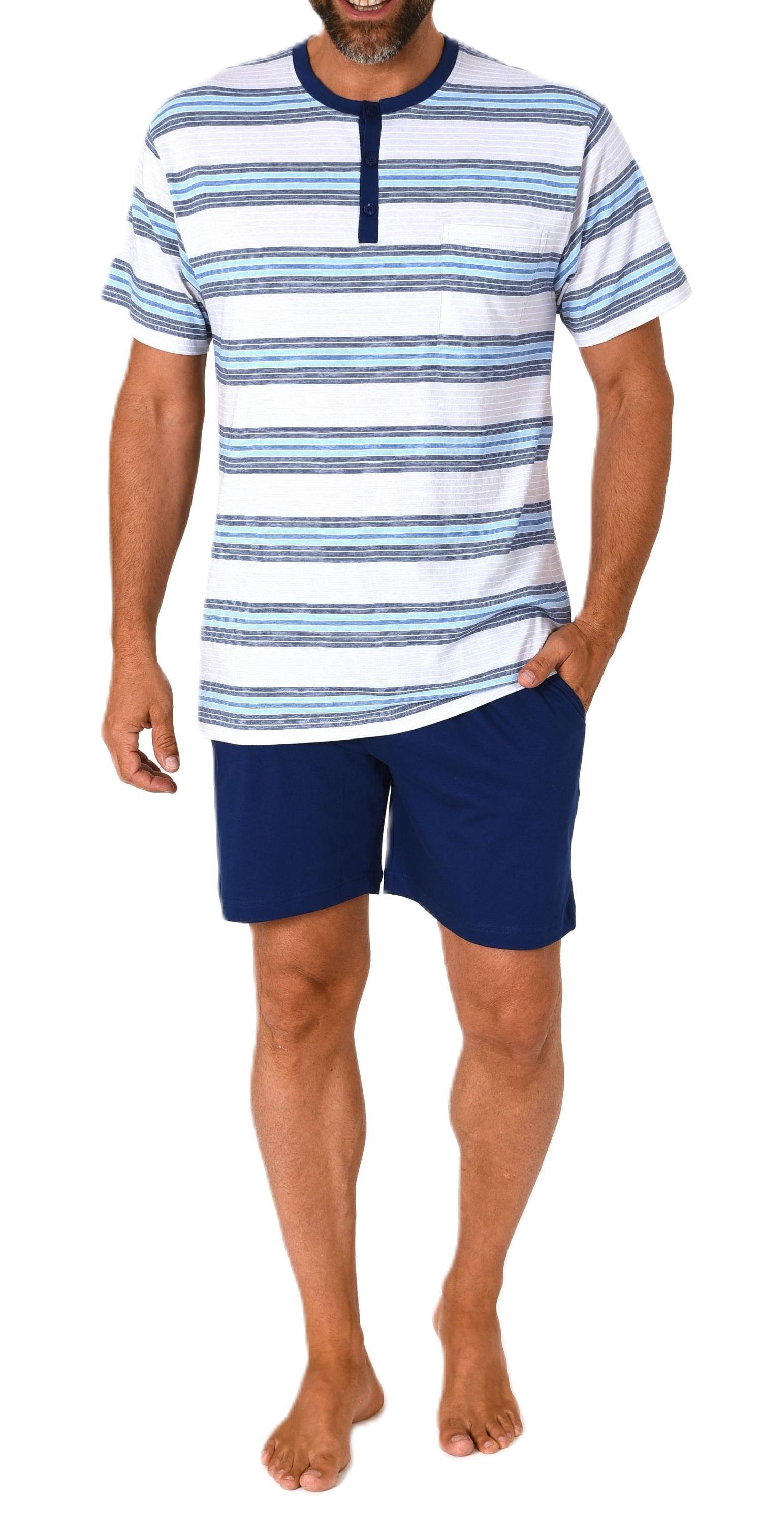 Normann Herren Schlafanzug kurzarm Shorty mit Knopfleiste am Hals - auch in Übergrößen