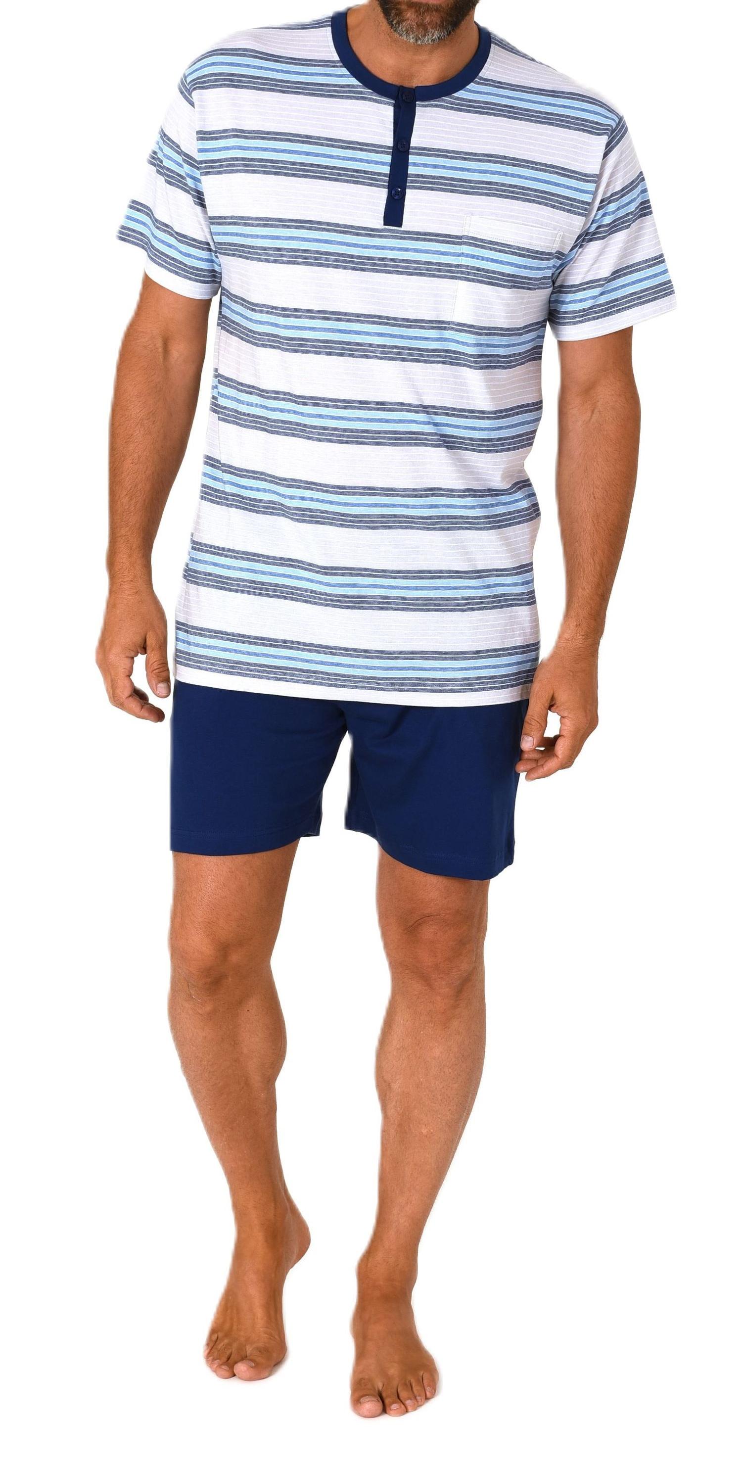 Normann Herren Schlafanzug kurzarm Shorty mit Knopfleiste am Hals - auch in Übergrößen