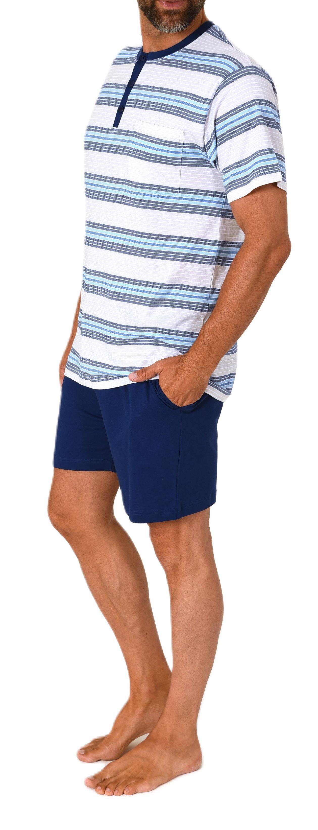 Normann Herren Schlafanzug kurzarm Shorty mit Knopfleiste am Hals - auch in Übergrößen