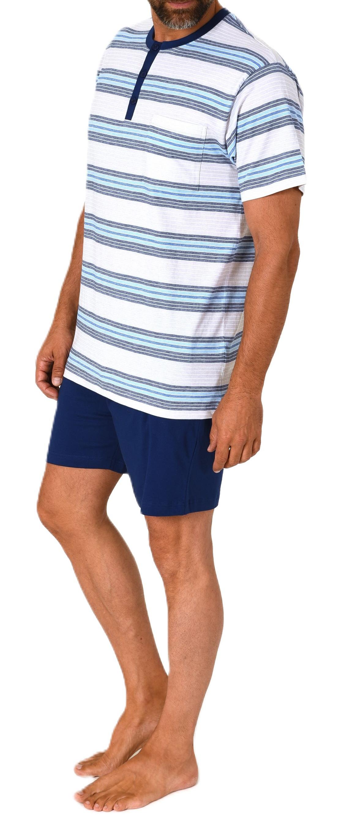 Normann Herren Schlafanzug kurzarm Shorty mit Knopfleiste am Hals - auch in Übergrößen