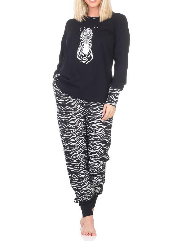 Normann Damen Pyjama Schlafanzug mit Bündchen und Tiermotiv - auch in Übergrößen