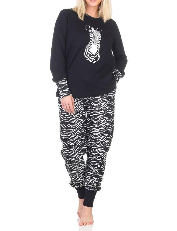 Normann Damen Pyjama Schlafanzug mit Bündchen und Tiermotiv - auch in Übergrößen