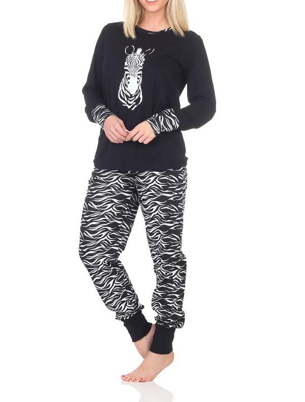 Normann Damen Pyjama Schlafanzug mit Bündchen und Tiermotiv - auch in Übergrößen